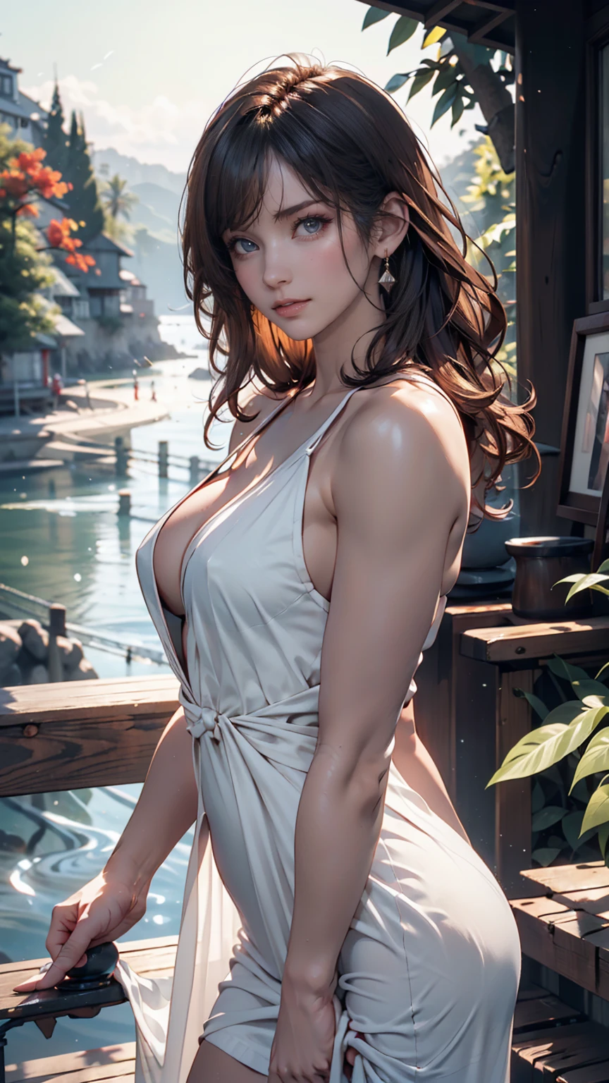 nsfw,masterpiece, 8K,Beauty,solo,detailed、全naked,naked,solo,Cleavage,D cup、squat, front, ponytail、Brown Eyes、Beautiful eyes、Closed Mouth、smile、Sensual look、Put your hands behind your head、Black Hair、Sensual look, from front, Gaze Here、whole body、rooftop、Overlooking the modern skyscrapers of Europe。 Looking at this、fullbody、Nipples、いなNipples、crack、Precision,beautiful woman