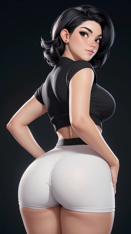 tall fat xxapple girl bumping her huge butt in a sexy chinese dress with leggings, trying to squeeze out of a tiny door in the elevator at the office, she is too round, she is stuck tight, she gives the viewer a sheepish grin