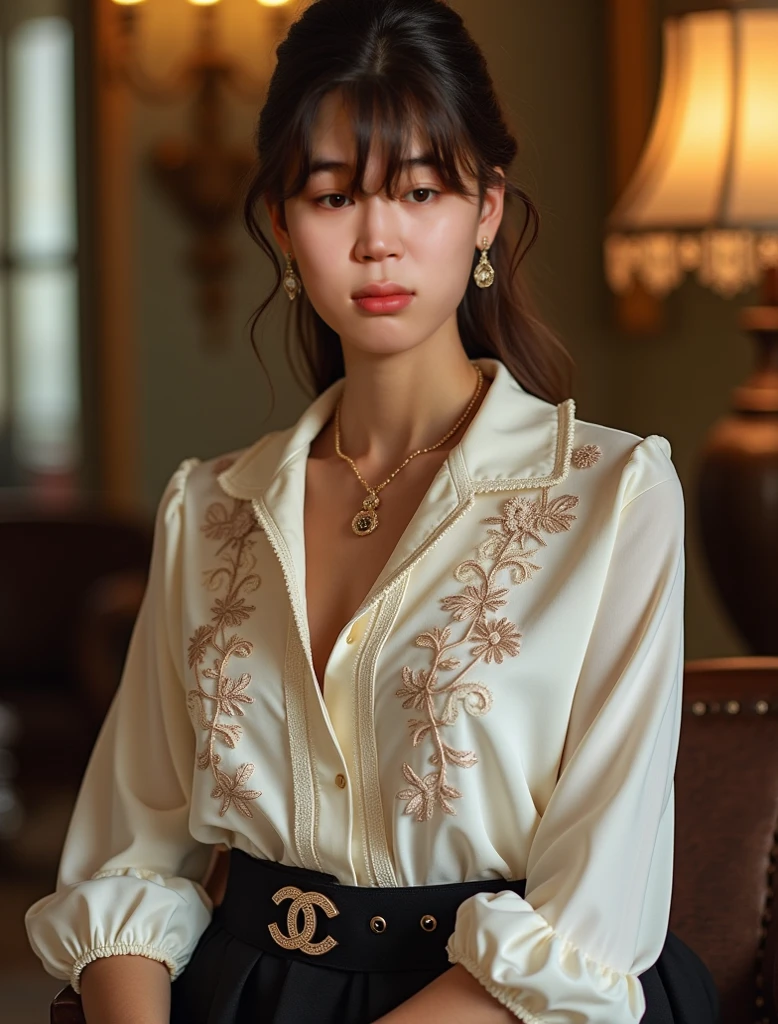 best quality, masterpiece, photo realistic, ultra realistic, raw photo, 1girl, hanfu, standing in front a house, hair ornament, bracelet, beautiful face, beautiful eyes, detailed background, finely detailed