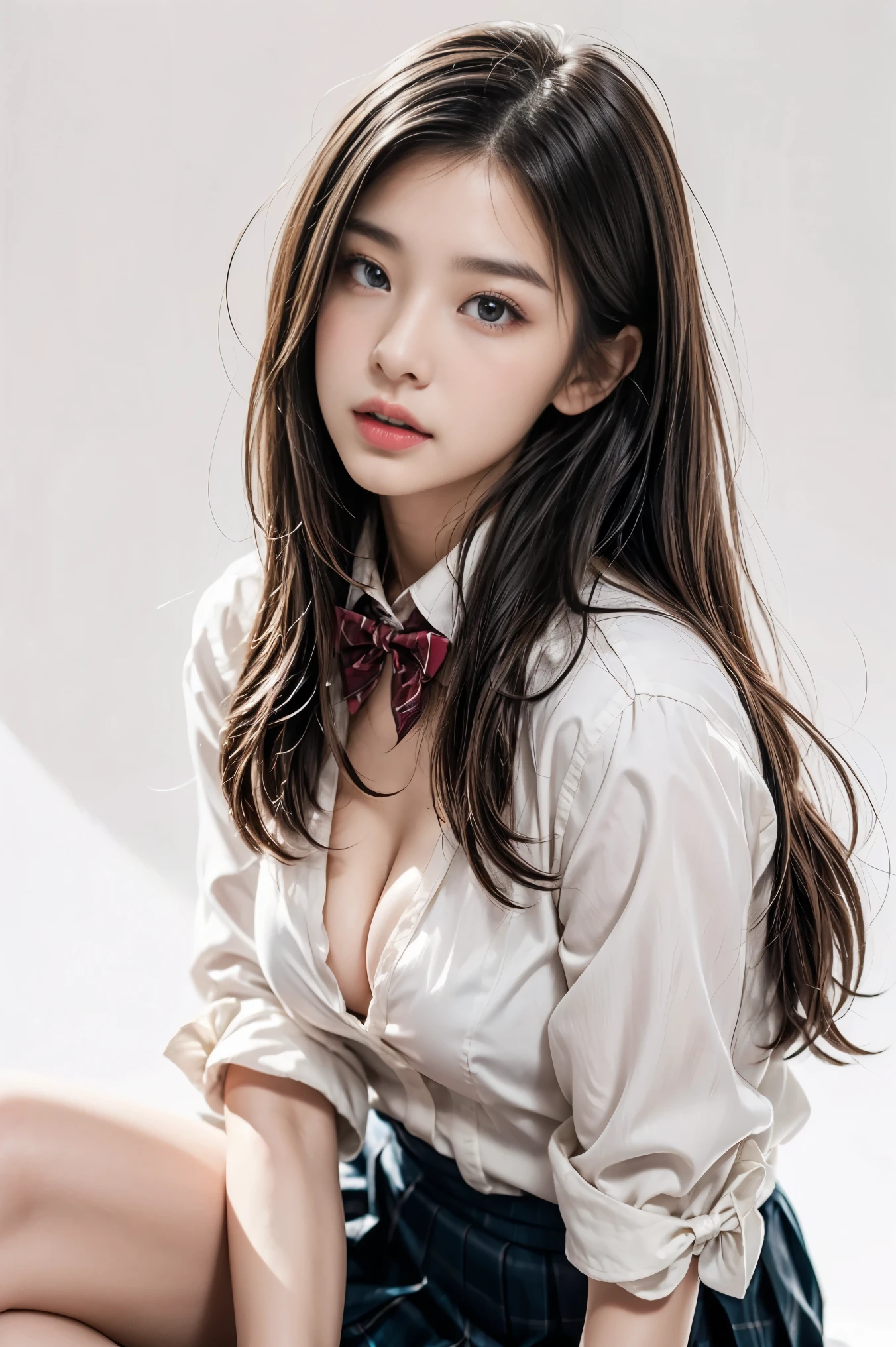 Beautiful woman wearing tie and pink shirt in front of leopard print wallpaper,