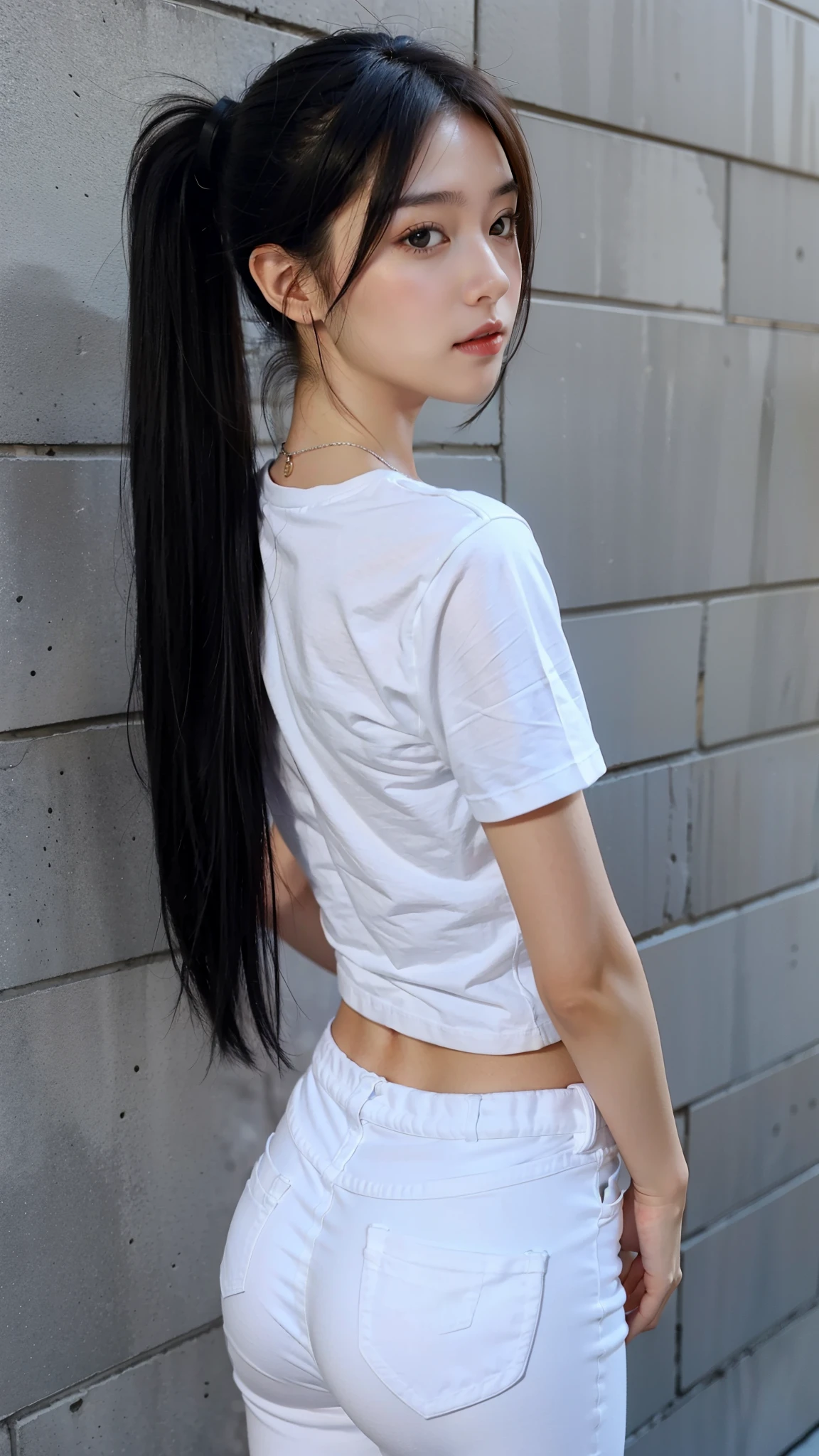 Looks Back，年轻，(shortpants)，white t-shirts，teens girl，Delicate body，petite body，Delicate body，small tits，tiny chest，Short，A dark-haired，Twin-tailed，poneyTail