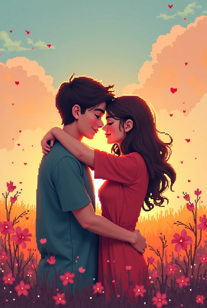 Imagine a heartwarming scene, meticulously crafted in pixel art, where vivid squares come together to convey the universal comfort of a warm embrace. Each pixel, a tiny beacon of nostalgia and emotion, combines to form an artwork that resonates with the simplicity and depth of human connection, invoking feelings of love, security, and warmth.
