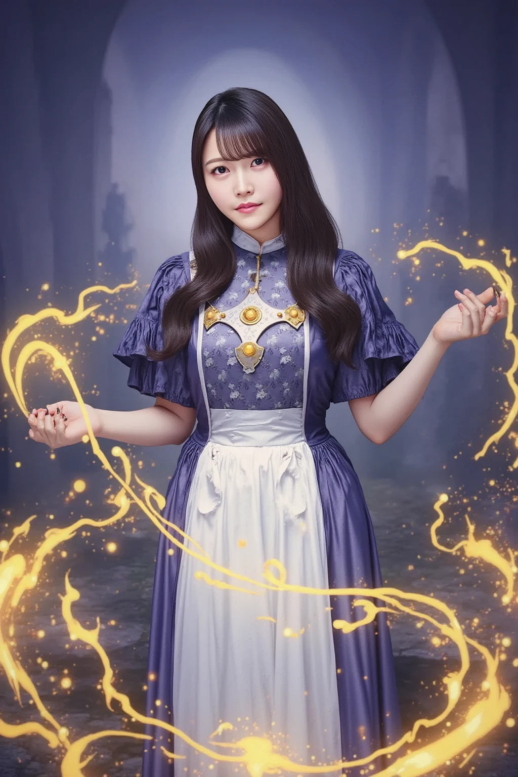 female student, starrysky, Holding a crystal ball in both hands