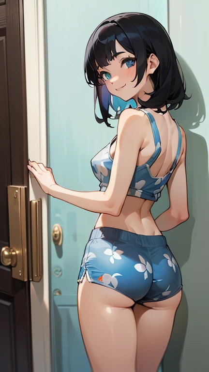 (masterpiece, best quality), 1girl, solo, standing, (hands on back:1.3),(hands on bra hook:1),(undressing, unhooked bra, open bra:1.1),