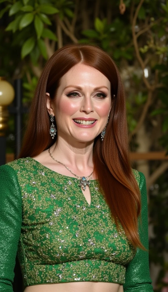 JulianneMoore,<lora:JulianneMooreSDXL:1>,woman wearing saree, background blur, portrait