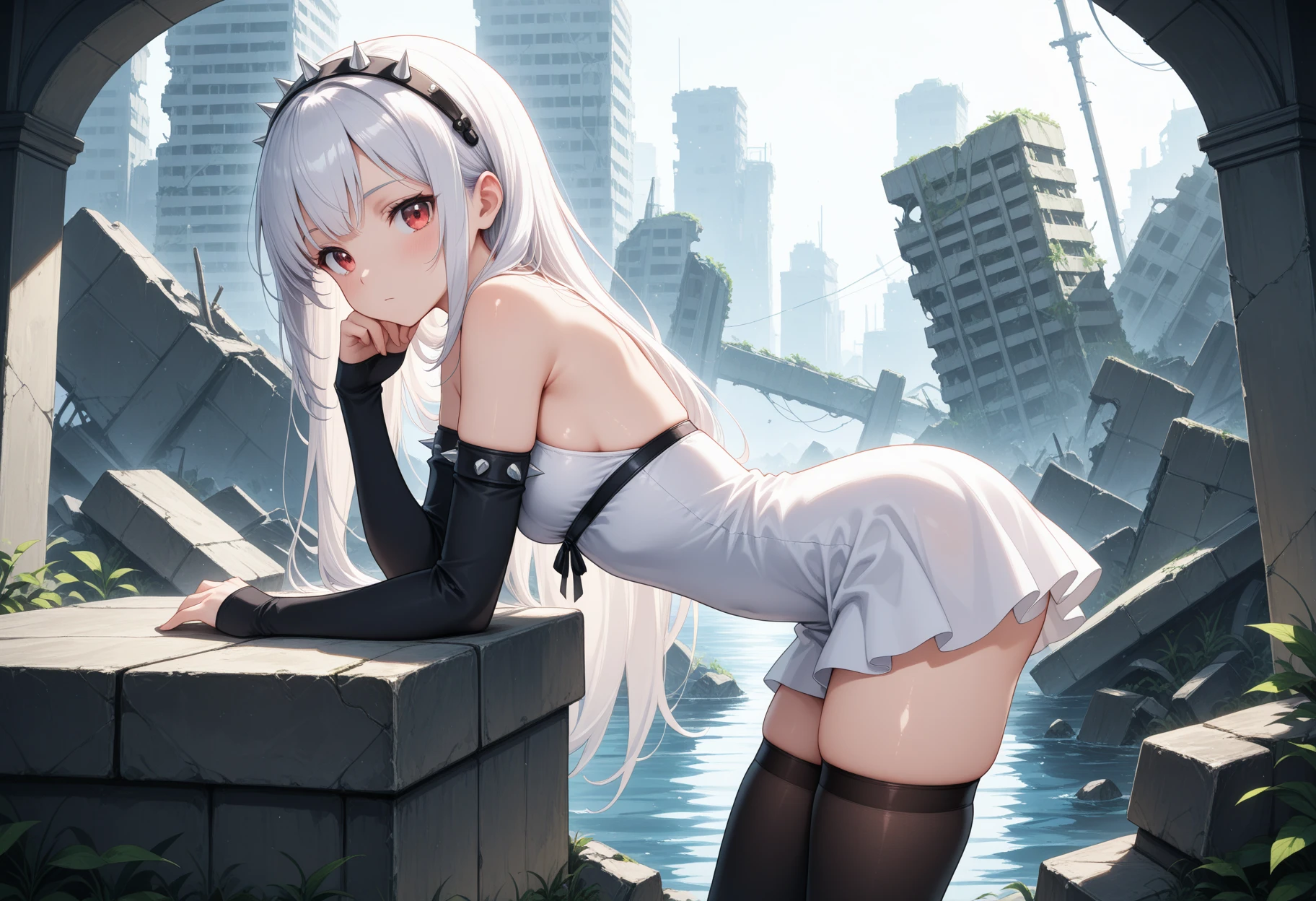 (1 girl:1.3), alone,__body parts__, official art, unified 8k wallpaper, Super detailed, beautiful and aesthetic, beautiful, masterpiece, best quality, raw, masterpiece, Super detailed photos,, best quality, ultra high resolution, lifelike, Sunlight, full body portrait, stunningly beautiful,,dynamic poses, delicate face, vibrant eyes, (side view), , Highly detailed abandoned warehouse background, Detailed face, Detailed complex busy background, messy, Gorgeous, milky, High detail skin, lifelike皮肤细节, Visible pores, sharp focus, volumetric fog, 8k ultra high definition, SLR camera, high quality, film grain, White skin, photorealism, Photography, A huge metropolis in a dystopia of the future, view from below, translucent,Push