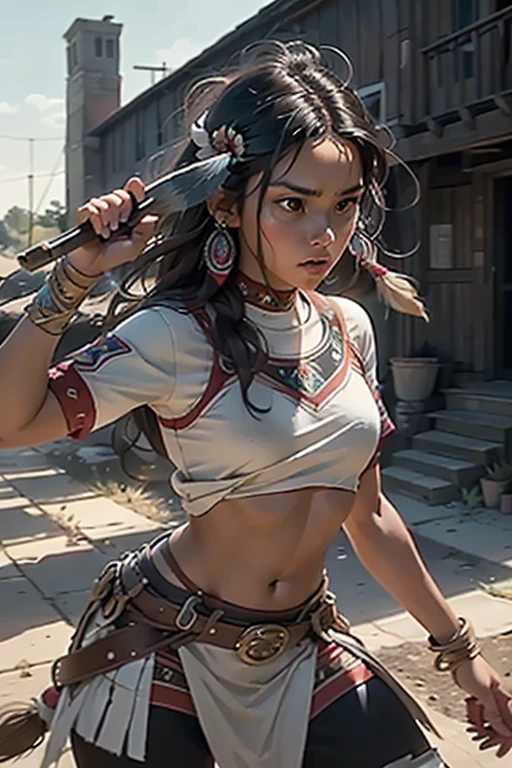 {{full color}}, {{medium shot}, tight framing}, (side by side), {(three) (young american indian girls), anime style, petite, cute}, {wearing (earth-colored bikini lingerie), (long gloves), (cotton scarf), (feather headdress)}, evil smile, (hair tied), (looking visualizer), {slender figure, mayoral anatomy}, {arms behind back, hidden hands}, {(face painting), (body painting), lot of (tribal tattoos)}, (skin pores, skin texture, subsurface scattering), (absurd), (masterpiece, best quality, ultra thin), (hyper detailed, beautiful face detailed, insanely detailed skin, insanely detailed resolution, ultra texture, perfect detailed face, sharp focus, blurred, clarity, sharp, octane render, unreal engine, low iso, sharp edges), (cinematic color classification, photorealistic, ultrarealistic, sunny landscape in daylight, natural lighting, HDR), (DOF, bokeh, atmospheric)