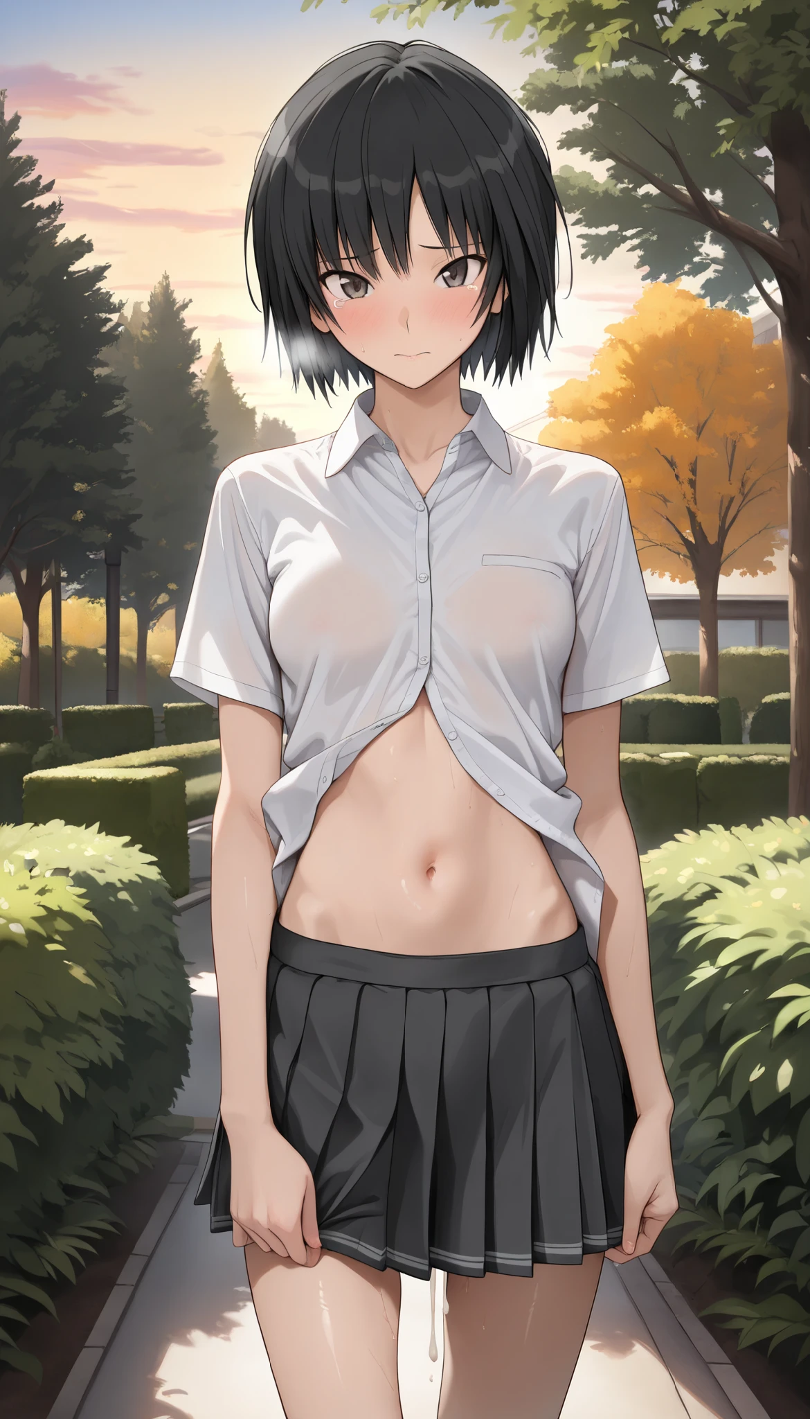 (masterpiece), (best quality), (ultra detailed),(disheveled hair),(illustration), (1girl),(10yo,child),japnese idol,smile, (blue Magical girl),(fly in the sky:1.5),(wearing a skirt:1.3),(open chest:1.7),(no bra),Fashion model, looking at viewer, (interview),magic wand, (magic school),beautiful detailed eyes, delicate beautiful face, Floating,(high saturation),(colorful splashes),(shining), focus on face,ahoge, kamisato ayaka, light black hair, hair ring,short hair, (shining), best lighting, best shadow,(camel toe:1.4),show off camel toe,standing,spread legs,(white panties)