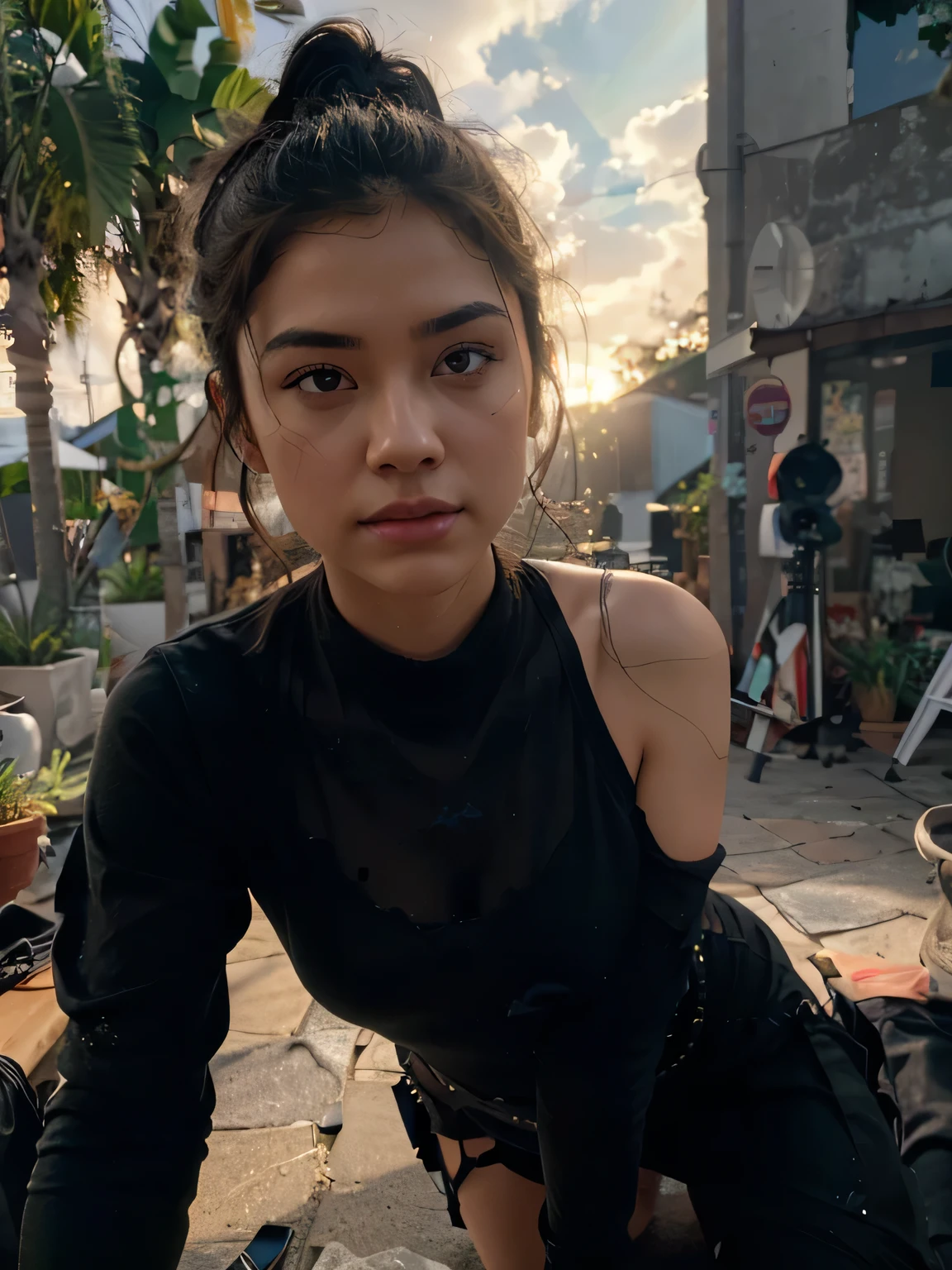 Woman covered by a tattered wool dress, with part of her white breasts exposed. Her black hair gleamed under the sun, and her eyes were like black pearls in the depths of the sea. Cinematic lighting, bright sun, ultra-detailed, ultra-definition, extremely detailed, ultra-realistic, realistic, ultra-realistic, 8K, photography, hyper-realistic, photorealistic, studio lighting, reflections, dynamic pose, cinematic, color grading, photography, shot with a 50mm lens, ultra-wide-angle, depth of field, hyper-detailed, beautifully color-coded, insane details, intricate details, beautifully colored, Unreal Engine, cinematic, color grading, editorial photography, photography, photoshoot, photo taken with a 24mm lens, depth of field, DOF, tilt-shift blur, shutter speed 1/1000, F/22, white balance, 32k, super-resolution, megapixel, ProPhoto RGB, SEX, lonely, good, massive, backlighting, backlight, natural lighting, incandescent, fiber optic, melancholic lighting, cinematic lighting, studio lighting, soft, volumetric lighting, illumination, beautiful lighting, highlighting, global illumination, screen space global illumination, ray-traced global lighting, optics, dispersion, bright, shadows, hard, shimmering, ray-traced reflections, light reflections, screen space reflections, diffraction grading, chromatic aberration, GB shift, scanlines, ray tracing, ray-traced ambient occlusion, anti-aliasing, THAI, RTX, SSAO, shaders, OpenGL shaders, GLSL shaders, post-processing, post-production, shading, tone mapping, CGI (computer graphics process), visual effects, sound effects, incredibly detailed and intricate, hyper-maximalist, fashionable, hyper-realistic, super-detailed, dynamic pose, photography.