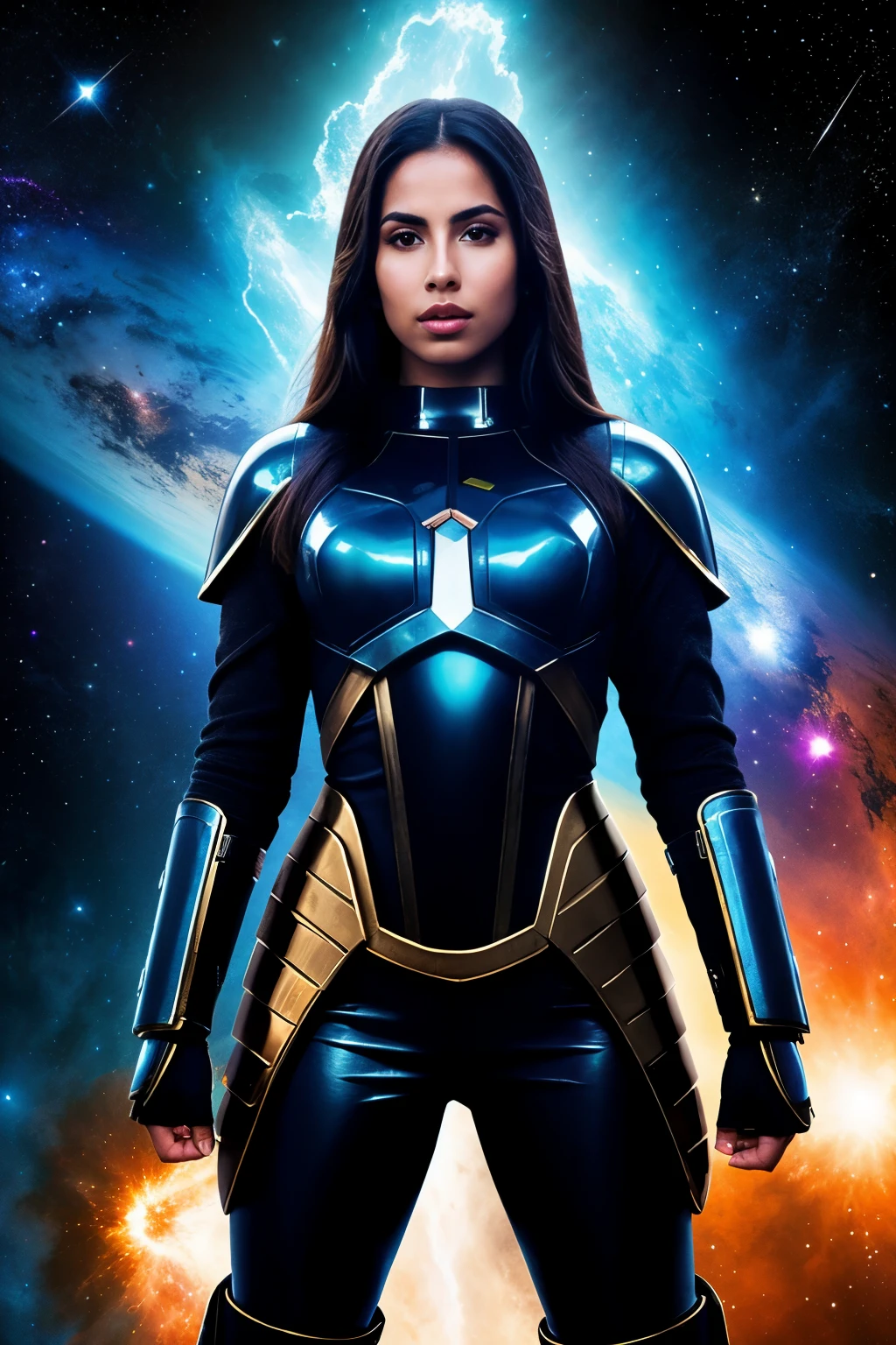 a girl with purple hair, robot penetrating girl, extremely detailed genitals, Andromeda galaxy background, iron and rolling pin, golden and aquamarine blue background, (best quality,4k,8k,highres,masterpiece:1.2),ultra-detailed,(realistic,photorealistic,photo-realistic:1.37),highly detailed female anatomy,extremely detailed and explicit sexual content,intricate mechanical details,surreal cosmic landscape,warm golden lighting,vibrant aquamarine tones