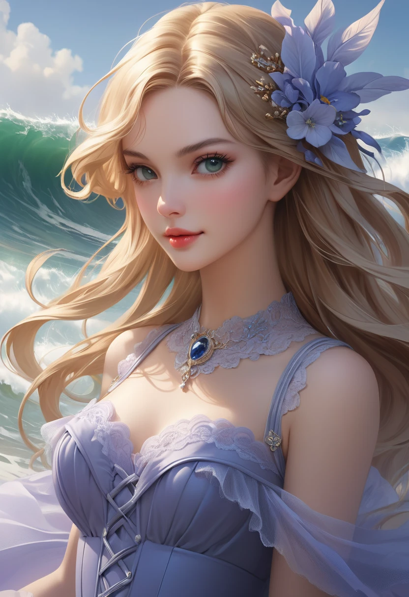 a portrait of a bride surfing the waves, on a sunny day in ocean, an exotic beautiful bride,   ((anatomically correct: 1.5)) ultra detailed face, dynamic hair color, dynamic hair style, dynamic skin complexion, (best detailed face: 1.5), busty wearing intricate, elegant bride's dress, glamour bride dress, barefoot, she is surfing on ((surf board: 1.5)) she surfs a massive wave, sunny day, sun rays, some clouds, wavy ocean background, vibrant, Ultra-high resolution, High Contrast, (masterpiece:1.5), highest quality, Best aesthetics), best details, best quality, highres, 16k, (ultra detailed: 1.5), masterpiece, best quality, (extremely detailed) RAW, (ultra details, Masterpiece, best quality), sexy wedding dress, Cinematic Hollywood Film