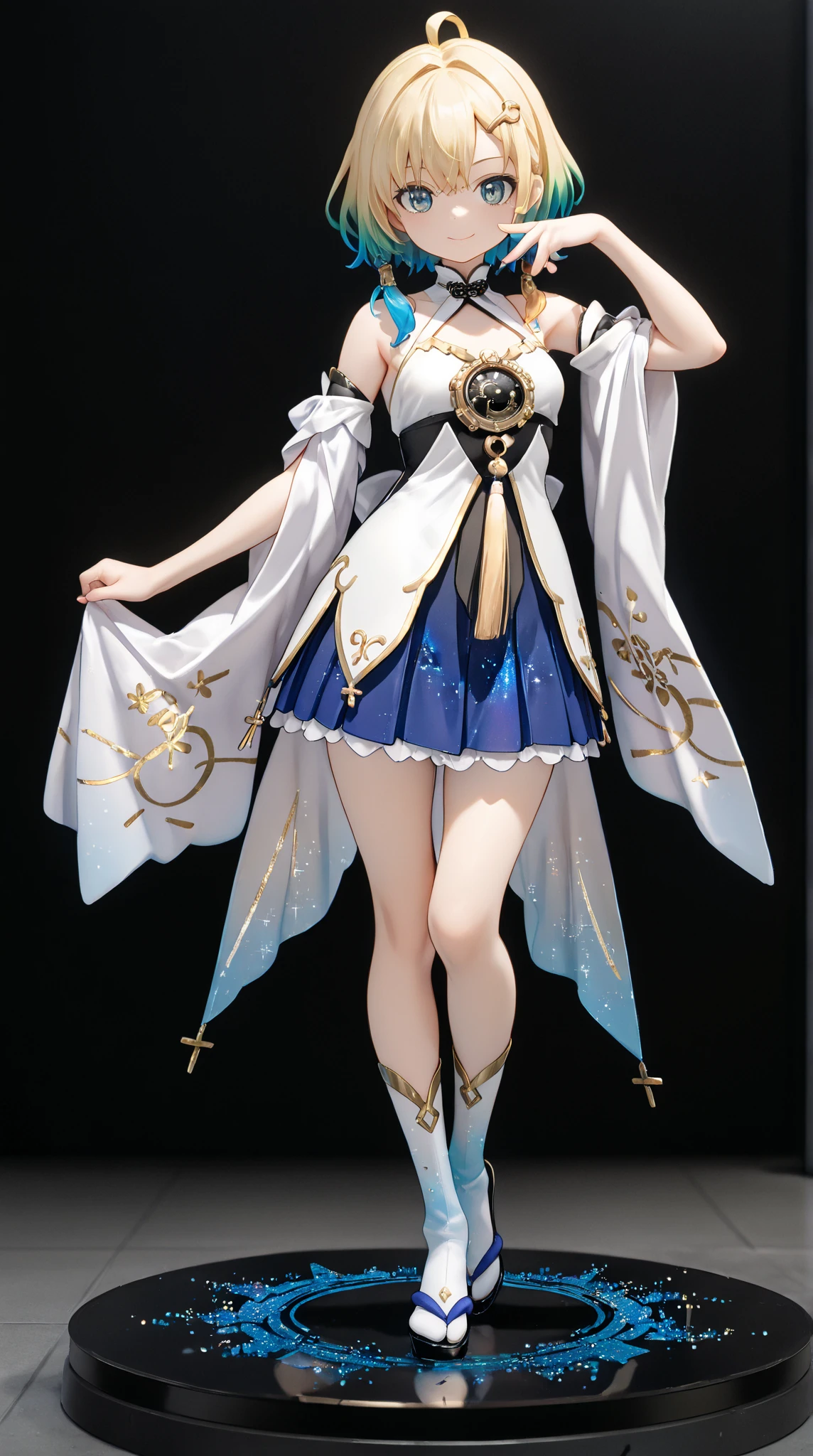 (fully body photo:1.4),white backgrounid,(1 Witch,Flash fluorescence,Hats,See-through Tulle Miko Costume,Delicate tiara,ssmile),(paper art,Quilted paper art,geometry),(Lots of colors,Best quality at best,high detal,tmasterpiece,movie light effect,4K,lightand shade contrast),Colossal tits,blue clothes,pigtails,Blue knee-length socks,luminous totem,Red-eyed,silber hair,pigtails,
