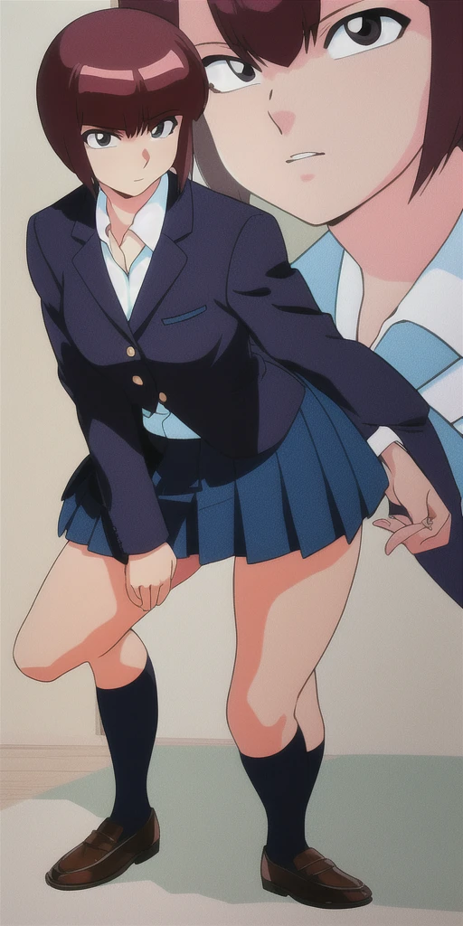 score_9, score_8, score_7, sauce_anime,
evaluation_general, anime, Official Art,
kanamori, Wear glasses on your head, Seraph Freckles, Pleated skirt, blazer, Blue Skirt, Sit on a chair,mini skirt,Spread your legs,Thighs,Bare legs,Satin panties are visible,One girl,alone, indoor,
