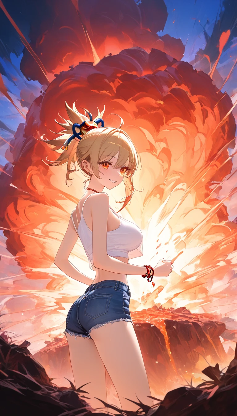 jump gundam nudist、Torn clothes are scattered around、Unstable buoyancy sandstorm、amazing dynamism、great angle、