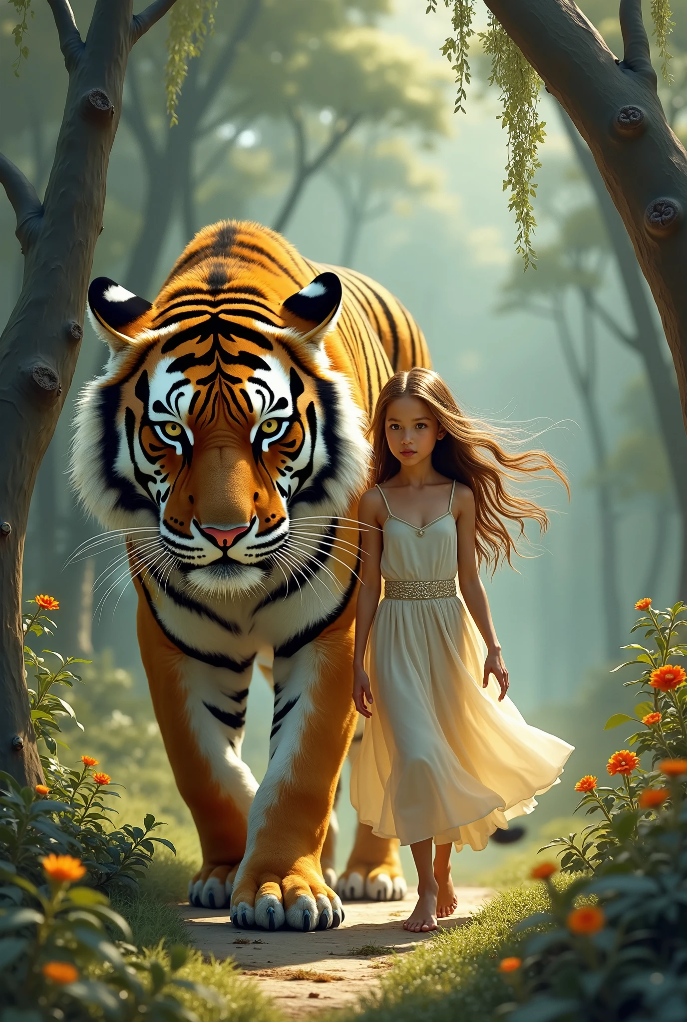 Tiger on the girl