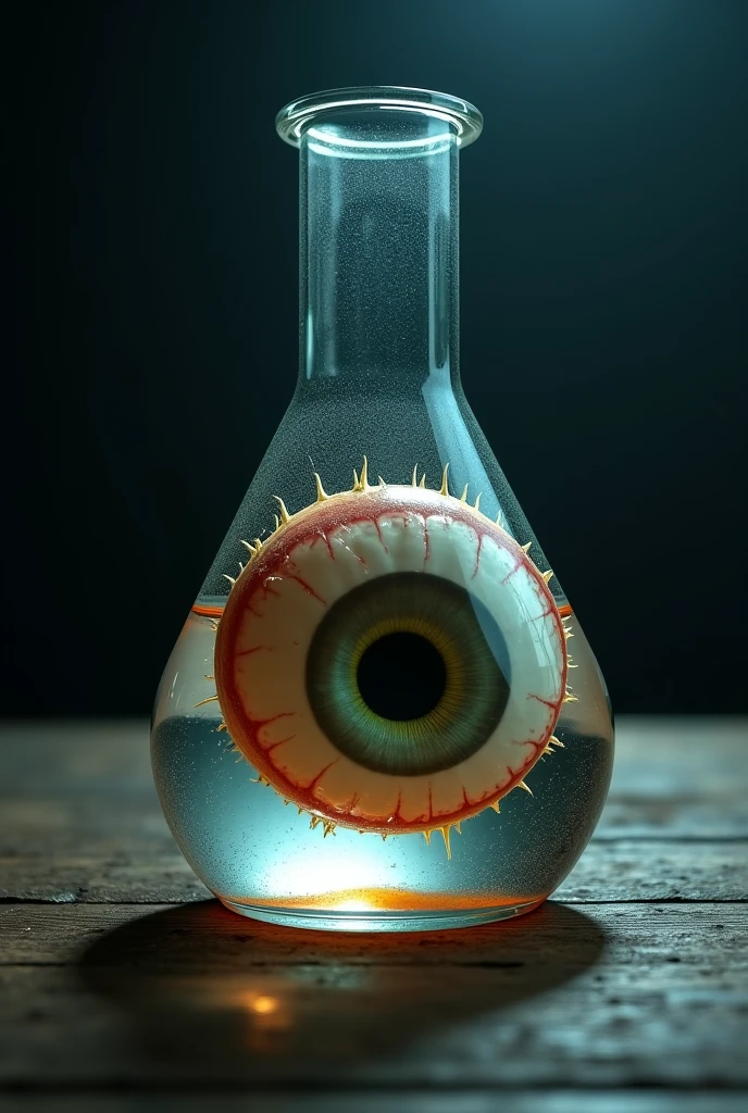Create a super realistic image of an alien with a big head and a small body and 3 big black eyes.Il fume une bouteille de liquide rouge avec un visage de zombie dessus, Hyper realistic poisoned bottle, Couleur rouge pluie Saignement, Red Lightning, liquide rouge, Tornade, Tornade Twister, Remder d’octane, Mangeta fumer feu rouge, inspired by Ron Français, smoke, Photo officielle du produit, par Randy Gallegos, par Raul Martinez, a colour airbrush