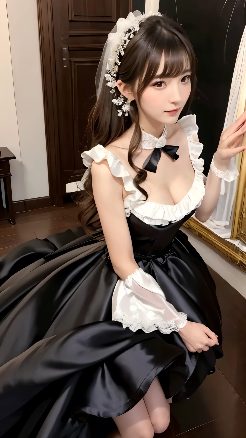 (masterpiece), (best quality), 8k resolution, 1girl, beautiful girl, stunning beauty, mature female, 30yo, perfect body, sexy, maiden, maid costume