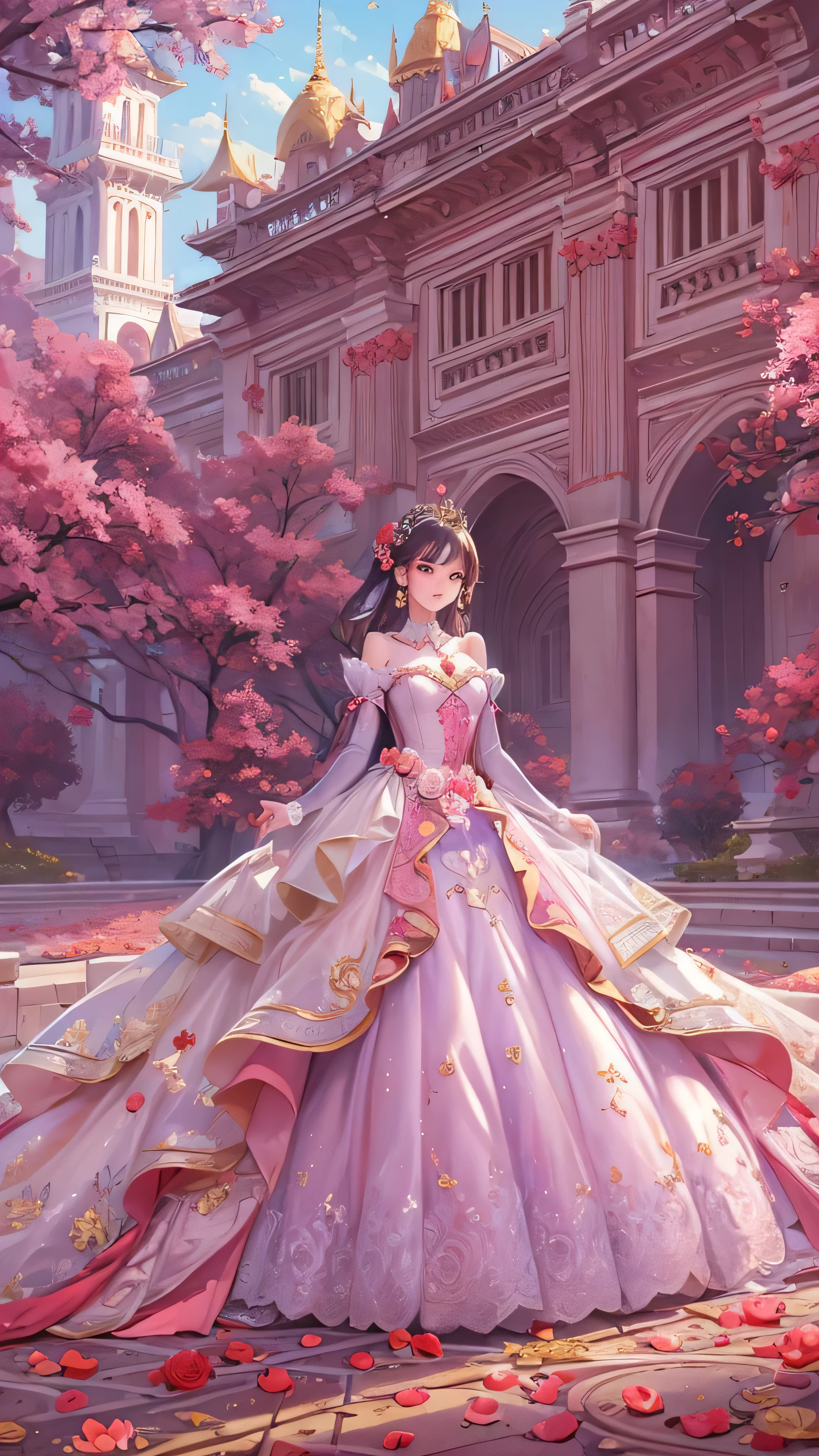 Anime princess in a pink dress standing in front of a building - SeaArt AI