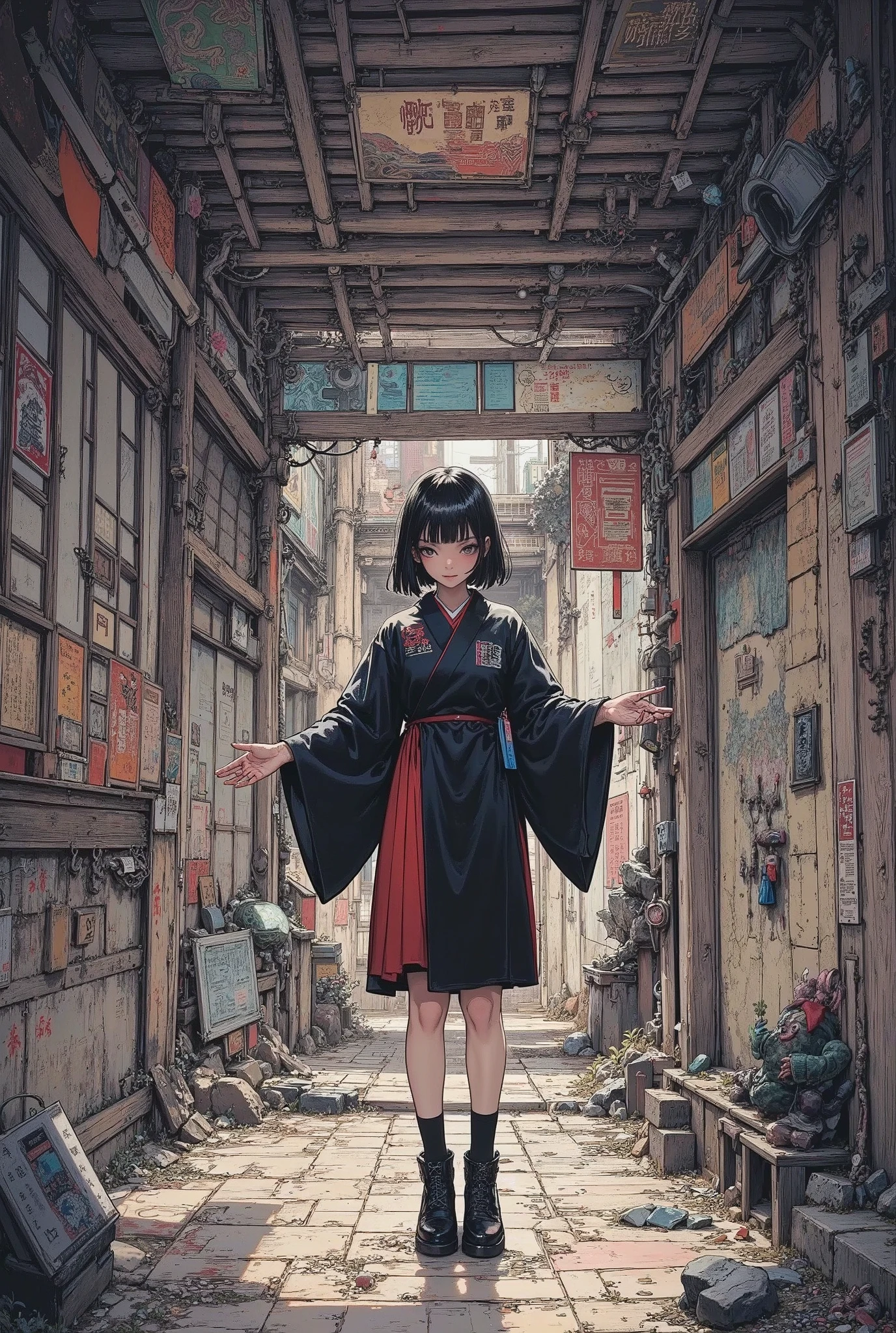 anime girl, standing on a street, Tokyo, Bioluminescent