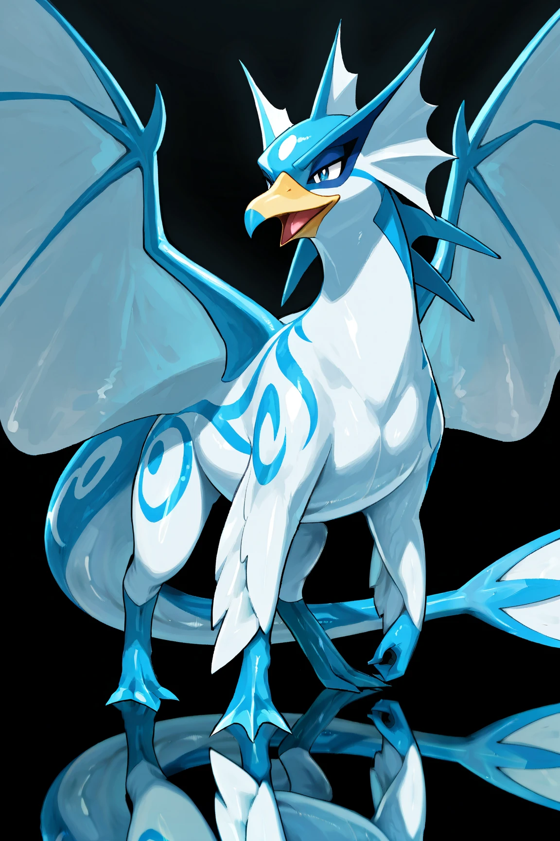 full-body-shot:1), (highly detailed:1.2),(detailed face:1.2), ,, ((portrait)), (dynamic pose:1.2), male quaquaval, Pokémon, furry Bird, anthro posing, wavy long blue hair , sexy slutty male, femboy, , centred, blue body, white feathers, yellow peak, blue eyes, quaquaval, anthro posing, blue hair, sexy pose, harness, slutty, , bondage, anthro girly, femboy, squaquaval,latex, harness, jockstrap , afb-lora , thick thighs, , solo, looking at viewe
