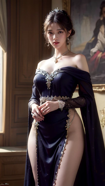 An extremely sexy and mature girl,Extremely beautiful and perfect Middle Eastern girl,Sexy mature royal sister,A girl with royal sister style,noblesRoyal sister temperament,Alone,In a very luxurious lobby,lobby of ancient palace,Antique style palace decoration,luxurious gown,One shoulder mermaid dress,Rose red dress,Rose red one-shoulder fishtail skirt,The fishtail has black filigree details,Black sheer embellished gown,New clothes,fishtail hip hugging dress,strap high heels,blackstockings,jewely,ear nipple ring,choker necklace,bangle,a very sexy mature girl,Perfect S-shaped body,Tight body lines,Perfect curves(plumw)wetted skin,Skin texture is clear and delicate(Delicate skin details:1.Perfect girl face,exquisit facial detail,Perfect face shape,Sexy big red lips,Enchanted smile,Extremely refined facial features and facial details:1.4)Dark purple wavy hair,Clear and fine hair texture(fine hair details:1.1),Light brown pupils,Delicate and delicate eyes,Beautiful and detailed eye makeup,beautiful eyeliner(Exquisite eye details:1.3)The optimal ratio of four fingers to one thumb.Beautiful and exquisite manicure,Feet with perfectly proportioned thighs and calves,nobles女生气质,Royal sister temperament,nobles,Rose red series,New clothes系列,Black tulle gown,fishtail hip hugging dress,高定luxurious gown,Photographic works,Highest price image quality,Perfect artwork,Hyper Real的复杂细节,BestWorks,Best Picture Quality,Clear picture quality,ultra - detailed,Very high resolution,Full body photography of one person,Hyper Real,Cover photo,profesional lighting ,Professional dimming,Perfect Goddess,Exquisite details、Complex works,Best masterpiece,quality