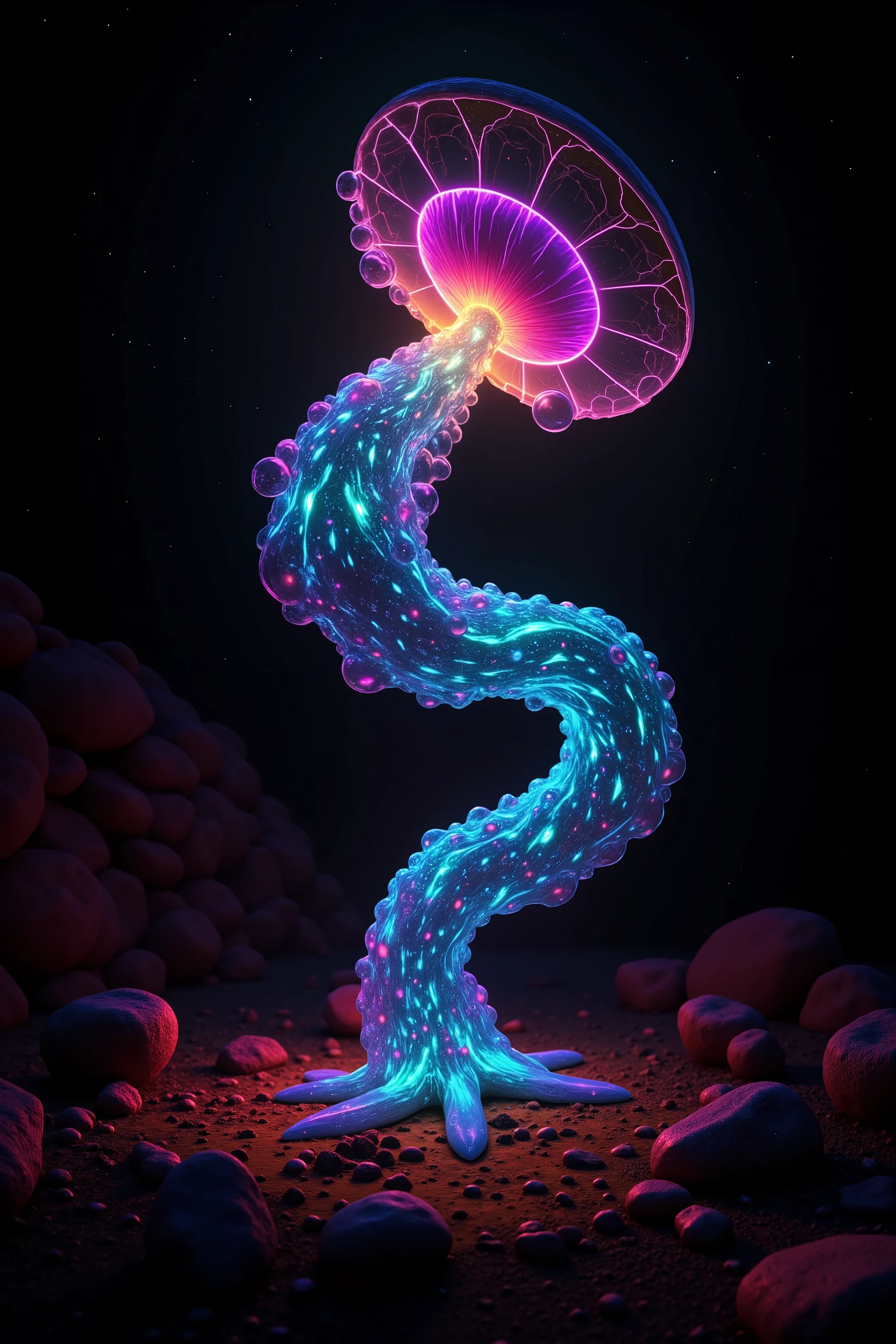 LSD, DMT imagery. octane render. Bright neon colored translucent wombs hold bodies inside with electrical wire for nervous systems lighting up the different shapes flowing inside the abstract liquid, and glow in the dark structure. Octane render, black 3d fluid simulation,  ethereal bubbles, swirling chemical liquids, and highly volatile chemicals at different temperatures cause natural movements within the solution causing the wombs to explode with dramatically accelerated growth of life. Psilocybin Dream inside a perfectly formed reality breaks into another, the shift casuses chaos and insanity. Extreme Hallucinations in a gorgeous piece of psychedelic digital artwork, Stunning, pixel art, 4d mandelbulb psychedelics, intricate underwater brightness, lifeforms twist and and grow inside of translucent glass looking shapes, bubbling with light and color glowing with luminescence. Fluorescents and neon aesthetic, bright colors are created as sulfuric acid mixes with noxious chemical compounds melting through the solid black background exposing other dimensions, swirling spirals and vortexes turn into whirlpools and sinkholes draining the horrible chemical fluid. The new life breaks out and is born, spilling into the universe unexpectedly. Ultra detailed, ultra realistic,Pixel Assets,Portrait photography,surrealism, hyperrealism, Photorealistic, Hyperdetailed, Glass Morphism, Digital Art, Sparkle, Optical Illusion, Glowing Light, Reflective Light, Overexposure, Backlighting,full focus, spheres and bubbles show perfect Symmetry, Awe inspiring, Breathtaking, Indescribably Beautiful, Heaven sent images, Best Quality, Award Winning, Masterpiece.