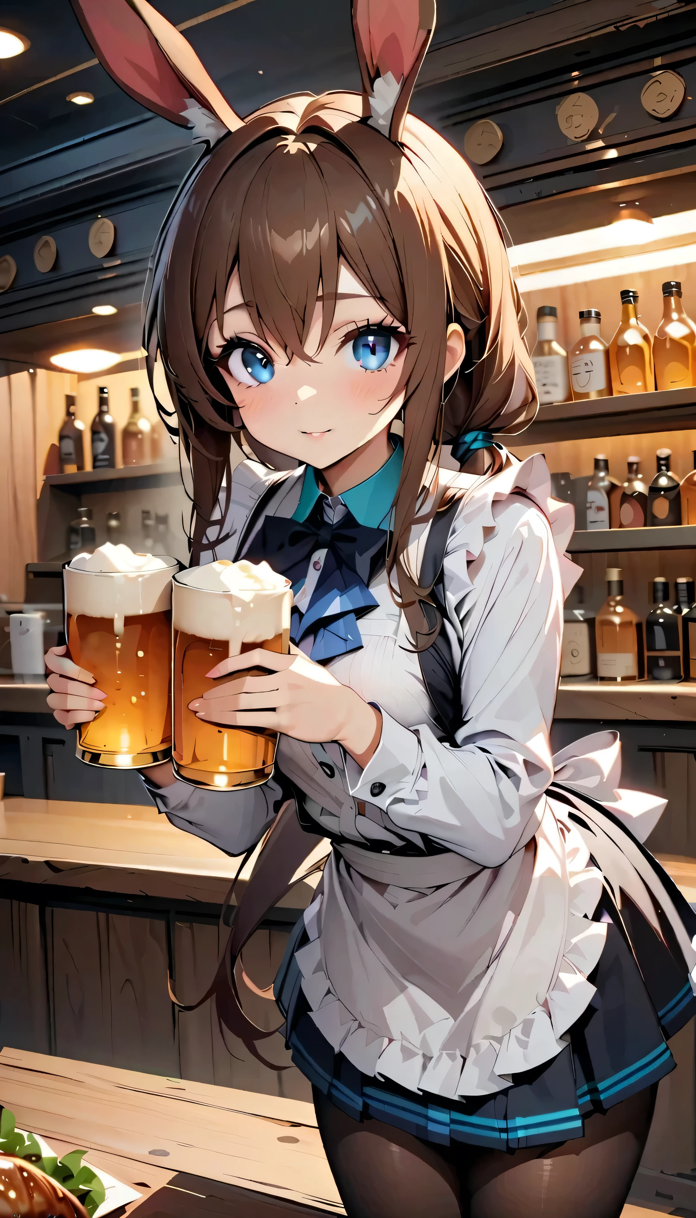 ((masterpiece)、top-quality、Angel Girl、(校服))、Drunken girl with beer mug、a smile、