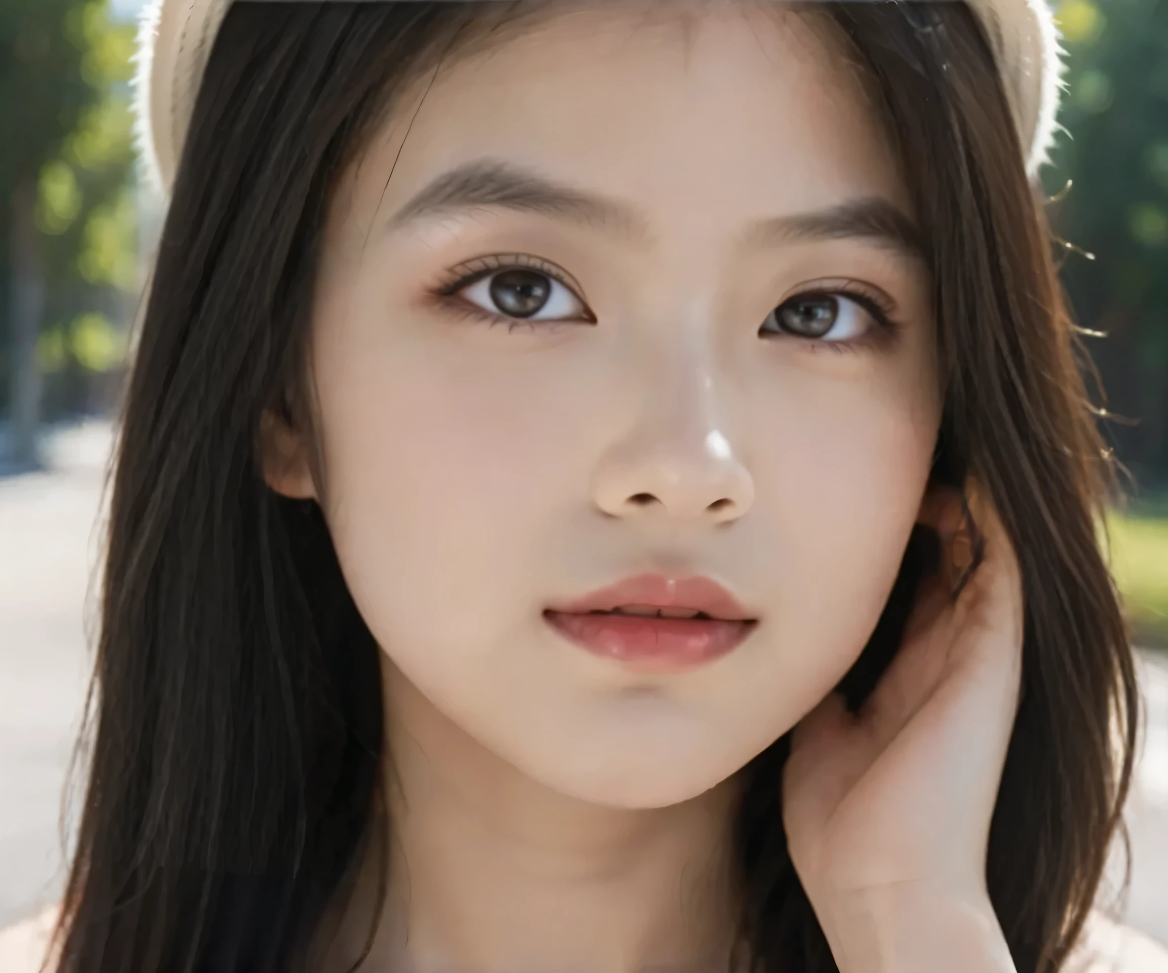 {8k}, {RAW photo}, {best quality}, {masterpiece}, {realistic}, {photo-realistic}, {clear}, {professional lighting}, {beautiful face}, {best quality}, {ultra high res}, (a girl,squat, wearing a hat and smiling for the camera),,{{natural makeup}},{{{{ {{{Large double eyelids}}},,{{{long eyelashes}}},{{ Mascara }},{{ False eyelashes }},,{{{}},{{lipstick}},{{}},,{ face focus,},,, girl, dau-al-set , a stock photo