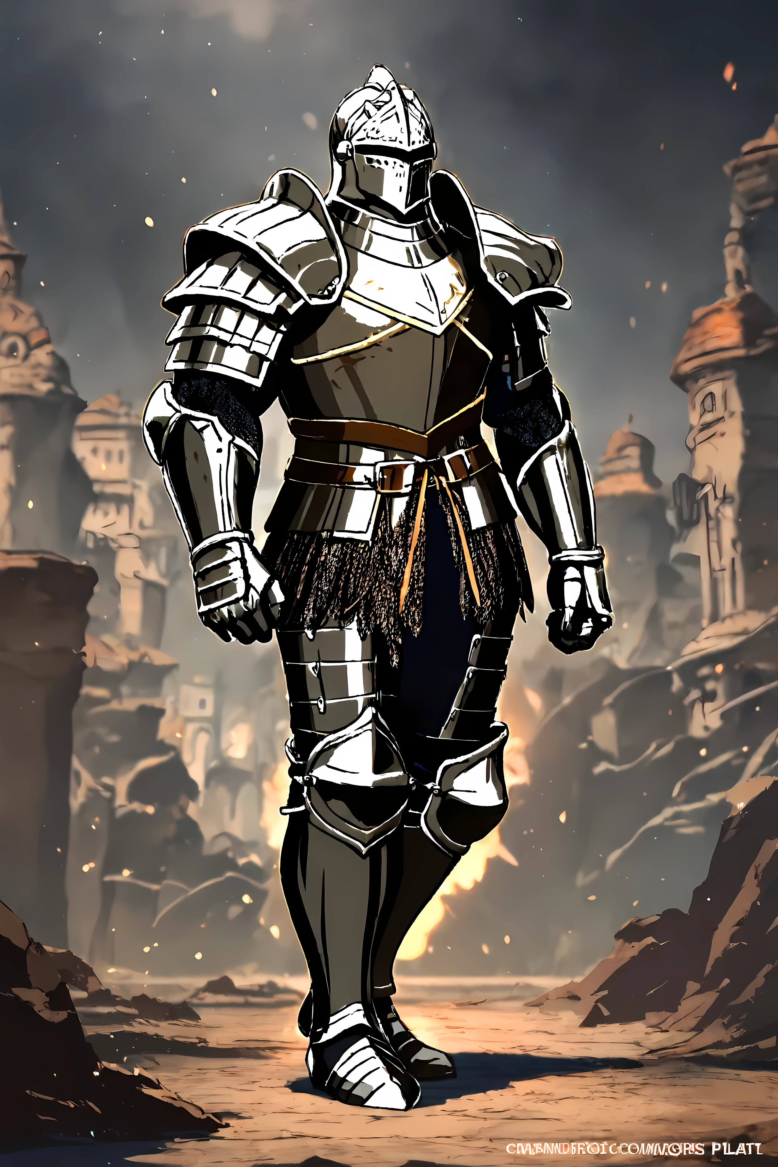 Dark souls style A knight in full plate armor. Tall and muscular