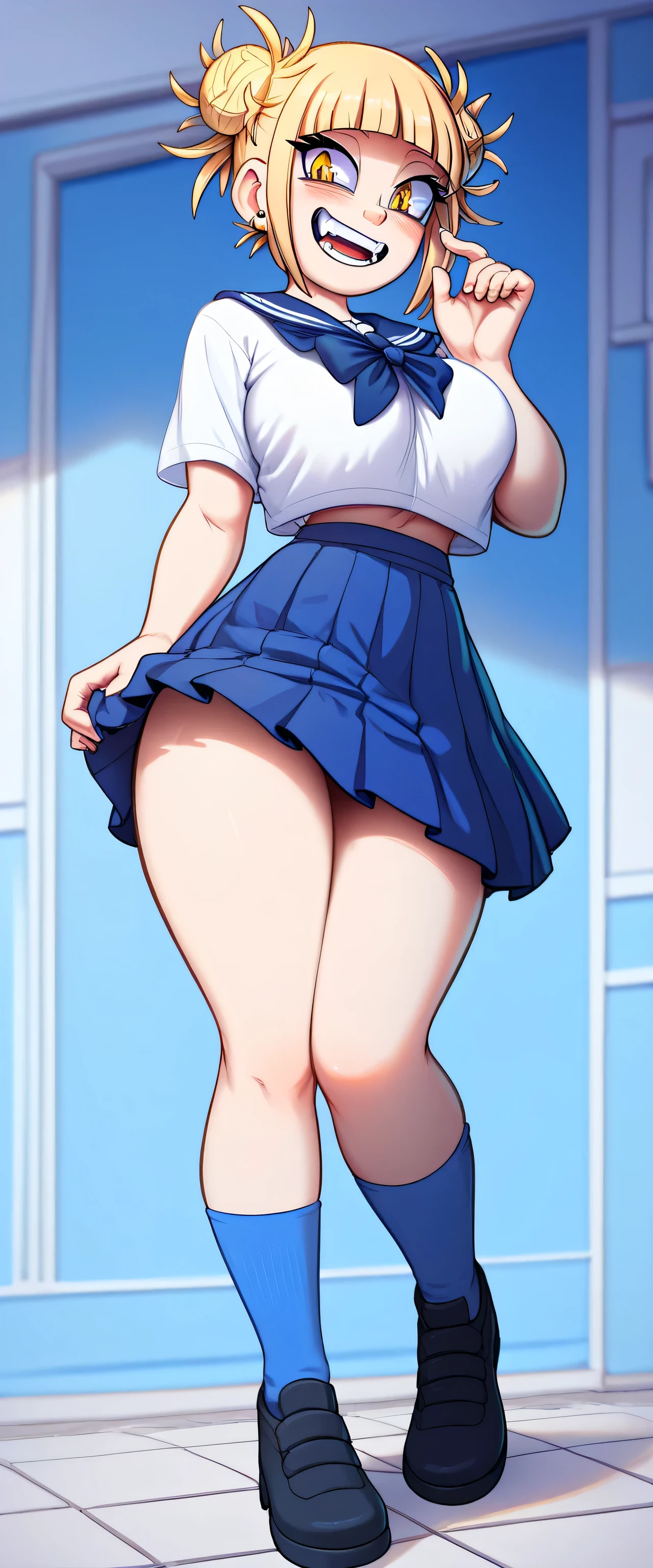 Girl wearing white panties((From below)),Black Hair,black eye,Blushed,Captivating look,vapor,Sweaty skin,Wide Hips,Plump figure,Warping the body,Widebody,Heavyweight body,Small breasts,Open your thighs,inverted nipples,Spread your legs,short hair,Embarrassed,Spread your legs仰向けになる,Spread your legs寝そべっている,Short pigtails,Flip up your skirt