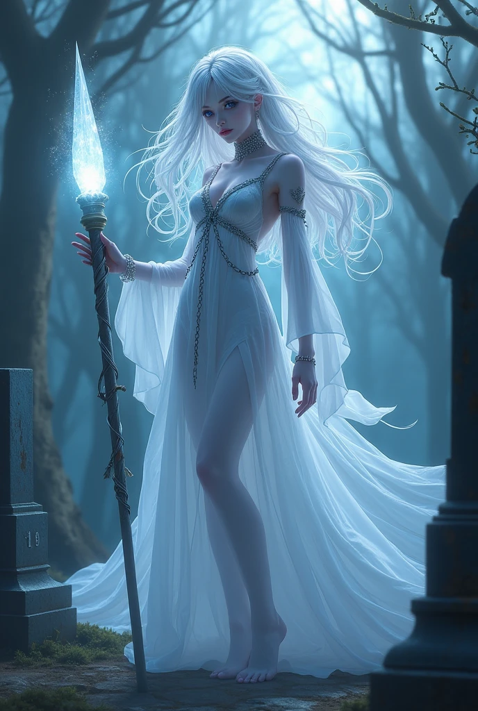 1girll, Sexy drow, Violet blue skin, Light silver slender braid, ((Red eyes)), jewely, ears of elf, Earrings, ((White witch sexy dress)), ((Waving a staff)), ((Cast light magic)), On the roof of the sickle, sport, voluminetric lighting, Best quality, Masterpiece, Realistic, Anatomically correct, (Powerful cinematic lighting), Stunning details, Intricate details, 8K post-production, high resolution, super detailing, trending on artstationh, Sharp focus, Depth of field f/1.8, Studio photos, (((looking at the camera in)))