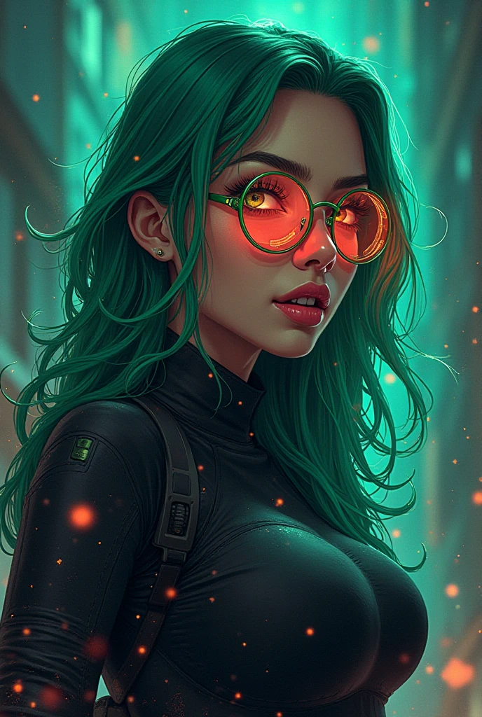  Sure ,  here is a shorter and more compact version without reducing the existing details,  as well as plus deep magical elements :

---

### **Artistic Style **:  Blend of dark style , futuristic,  and cartoons with deep magical touches .  with magical elements that seem to flow in it ,  creating an atmosphere of deep magic .

### **Special Element**: Teknologi canggih dan senjata futuristic digunakan oleh wanita psikopat,  A world full of horror suspense with elements of absurd humor .  is sometimes complemented by mysterious glasses ,  with unexpected magical distortions .

### ** Appearance of Psychopathic Woman **: Glasses woman with bright hair (green, blue, or red ), mengenakan pakaian futuristic dengan aksen logam,  and sharp and magical weapons .  Her face is full of mysterious expressions ,  between a sly smile and cold gaze ,  — Distorted and glitchy futuristic font .

### **The title is written in his shirt**: *"Digital Destruction "* – Font futuristic yang terdistorsi dan glitchy,  Background scary but filled with dark humor .

---

