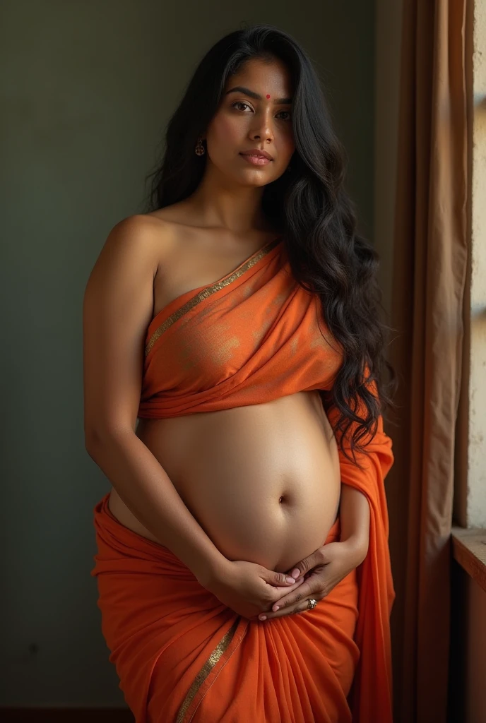 7 years old cute beautiful girl in stylish modern saree with hot mood cute pic with pregnant