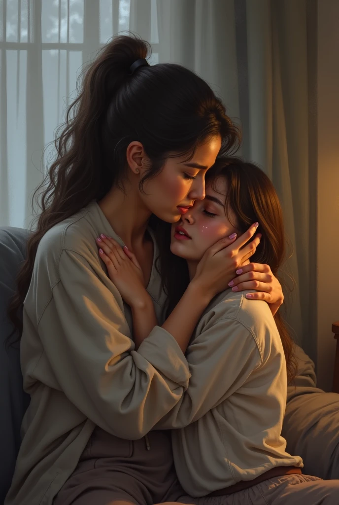 Image of a person comforting another in tears - SeaArt AI