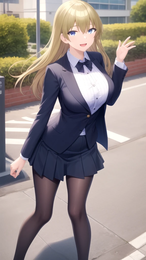 Visualize Naruto Uzumaki as a girl, with flowing blond locks cascading down her back, framing her striking blue eyes. She radiates charm and allure, her feminine features accentuated by a touch of hotness. Her slender figure boasts medium-sized breasts, perfectly fitting for her 34D size, enhancing her overall appeal. In this rendition, Naruto dons the iconic outfit of Izuku Midoriya's female counterpart. A fitted grey blazer with delicate green accents hugs her curves gracefully, allowing for both elegance and freedom of movement. Beneath the blazer, a pristine white blouse with a crisp collar highlights her face, exuding purity and determination. Around her neck, a meticulously tied green and black striped necktie reflects her attention to detail and unwavering resolve. The pleated green skirt, falling just above the knee, adds a touch of vibrancy to her ensemble, mirroring the lush surroundings of the hero academy grounds. Completing her attire are knee-high socks, snugly embracing her calves, and sleek black loafers that seamlessly blend style with functionality. A verdant ribbon intricately woven into her short bob with soft waves adds a pop of color to her hair, accentuating her feminine charm. This image captures Naruto Uzumaki's feminine yet powerful presence, poised to conquer any challenge as she embarks on her journey to become the hero she is destined to be. Rendered in exquisite detail and vibrant hues, this high-quality 8k resolution artwork showcases her beauty and determination in stunning clarity.
