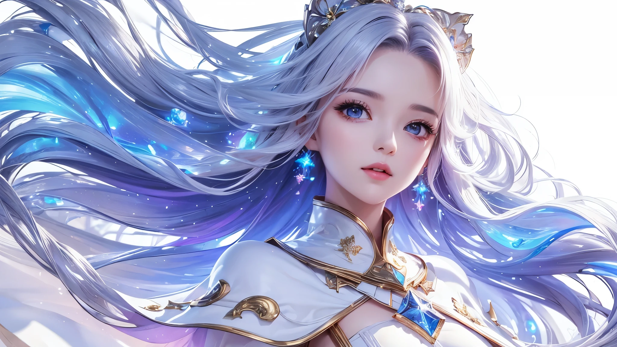 ((masterpiece)), ((( best quality))), (( Very detailed)), ((shape)),[ Realistic Light Effects ],shadow,( Fantasy Style ),(White background:1.6), simple background, (Earth Theme),(Cape)[(Hair Focus,(( one girl )),[( Big Slime Hair ): (Cloud Hair):0.3], (Background Hair ),( high saturation ),( Hair Surrounded by Galaxy Splash),)):(( Her Hair Is Made of Galactic Clouds ,:1.27628), ( Her Hair and Clothes Are Galactic Clouds and Star Clusters :1.1025),(Cape is becoming galaxy clouds).(see-through dress)
