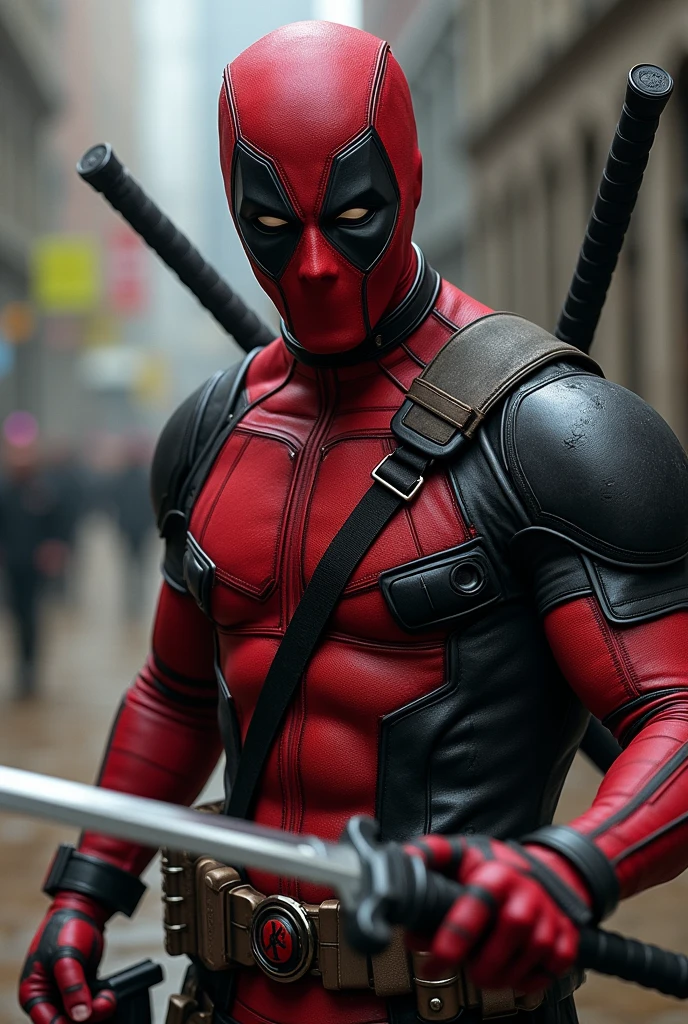 Deadpool character naked with a hard cock