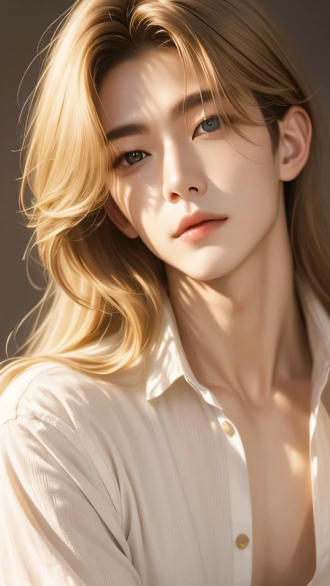 Archangel Michael、Beautiful face man、 long blonde hair、 spiritual、