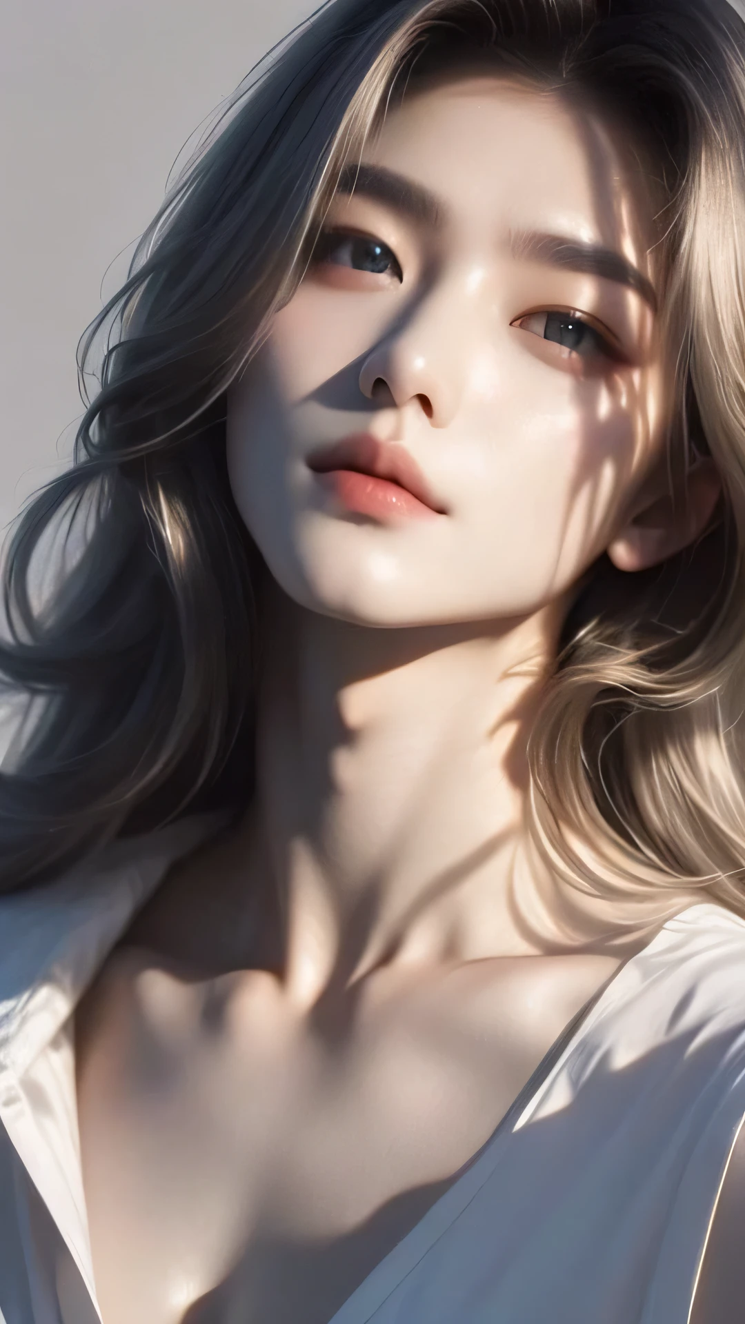 Archangel Michael、delicate、Beautiful face man、 long silver hair 、 spiritual、whole body
