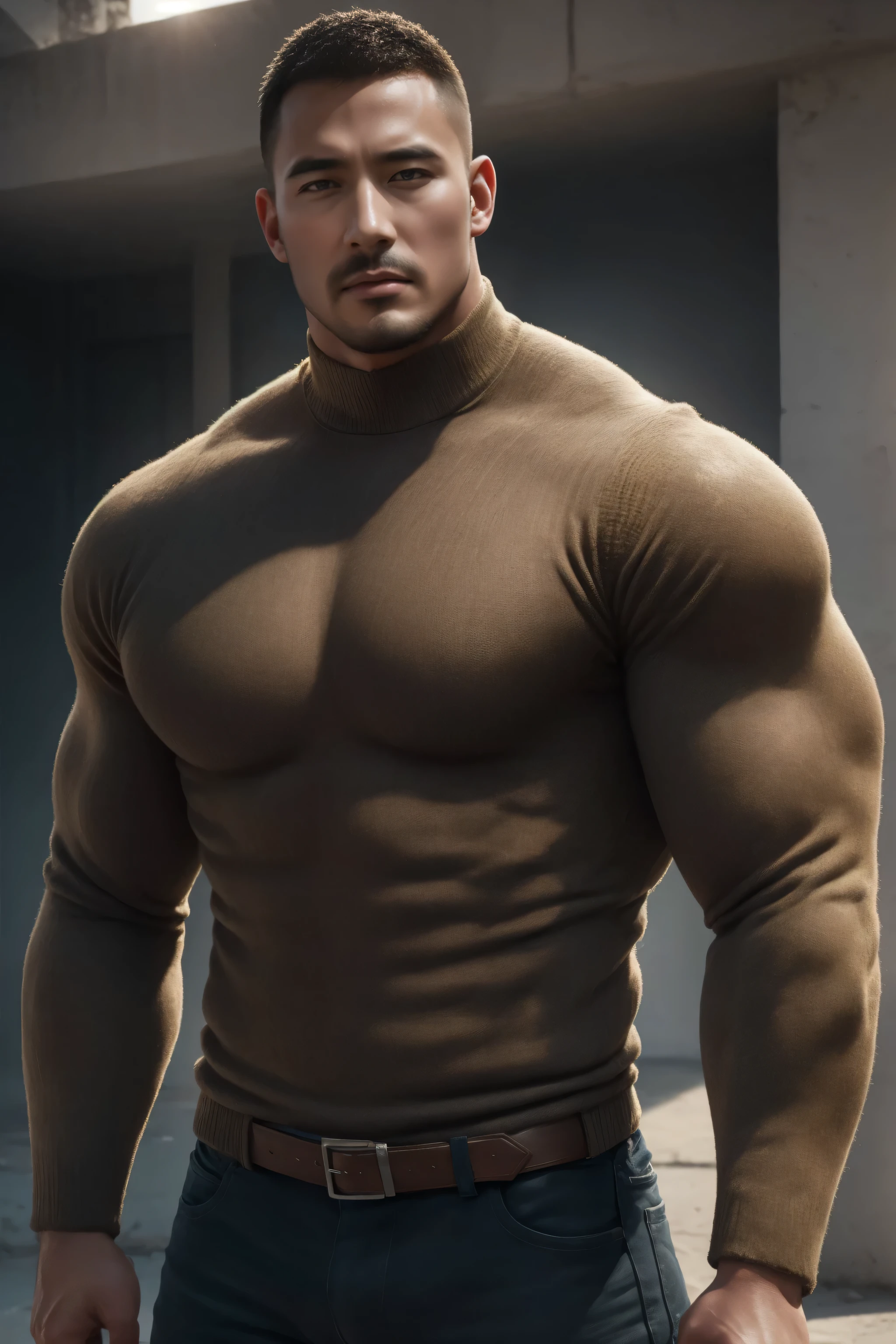 Arafed man in a brown shirt and jeans posing for a picture - SeaArt AI