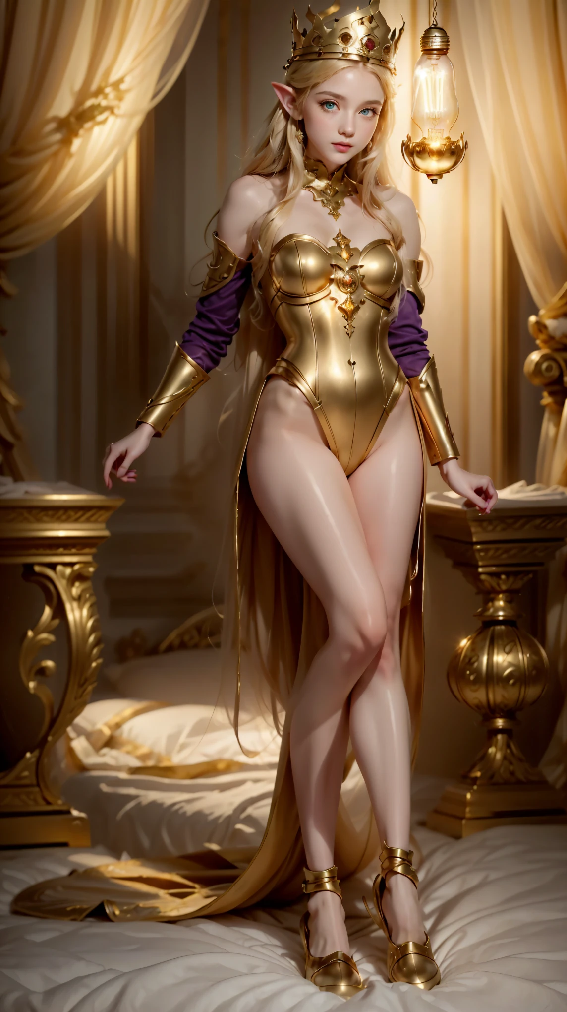 Lux from League of Legends, with a fully detailed fit body, wearing her costume, full detailed european looking face, detailed Eyes, detailed mouth, beautiful hanging breasts, sexy Make-Up, shy and seductive look, spread legs, realistic style, narrow hips, pretty face, perfect lightning, detailed hair, detailed background, negligee, overknee-socks, High Heels, getting POV fucked