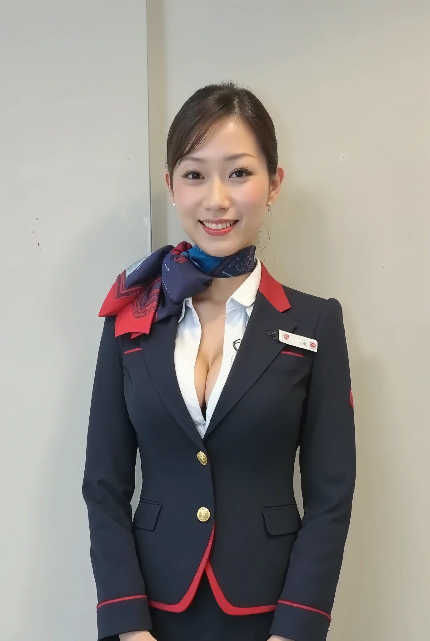 (( Masterpiece: 1.2), ( top quality), (very well detailed ), ( ultra high resolution), ( photorealistic: 2.0), ( RAW Photo: 2.0), 8k, wallpaper, ( one woman), ( Mature Women: 2.0), ultra high resolutionカメラで撮影, ( Japanese woman), ( skinny figure in ruins), ( smile face), (Sexy standing pose, Highlight Clevidge ), ( cabin attendant: 1.4), (sight, sharp pupils, Detailed Eye Drawing), very beautiful face, perfect face with attention to detail , big, even eyes , flashy makeup, ( detailed skin texture : 2.0), A lovely and delicate face, (Big Breasts), (Very sexy thighs), (cowboy shot), ( Navy Blue Uniform , airline emblem like an ultra-high cut bodysuit: 1.2, pattern: 1.2, Hat with Navy Blue Airline Pin Badges), ( airplane background ), ( sensual: 1.2), ( functional), ( Beautiful female hands ), (Thin hands), (look at me),