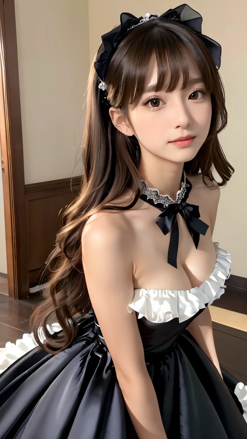 profile、Turned around、Butt,Flat Chest、(Slim body）、((Slim body))、Long Hair,Straight Bangs,Embarrassing,masterpiece,diamond、Earrings,background of fantasy,(((Brown Hair)))、 hair ornaments,Headband,Brown Hair, underwear、レースのunderwear、 Frills, Ruffled gloves, Frills, gloves, Cleavage, Idol, Idol clothes, jewelry, Pink gloves, ribbon, nude, looking at viewer,Indoor break,dressing room、コンサート会場のdressing room、Changing clothes、take off your clothesいる最中、take off your clothes、get changed、live house、dressing room、waiting room、