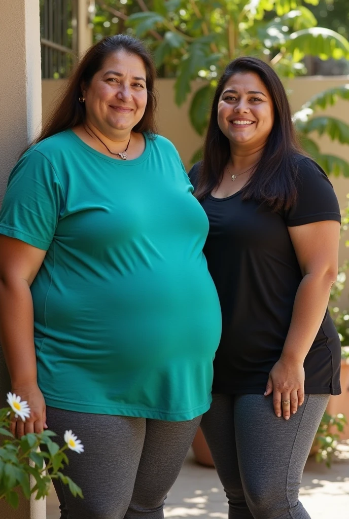 Extremely Hyperpregnant Moroccan woman with huge belly wearing a dress