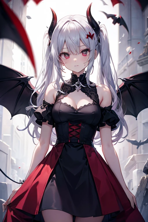 His chest was covered in blood、Anime girl with blood dripping from her chest, gapmoe Yandere grimdark, Devil anime girl, Shatia Bradfren, Bad guy anime 8k, Yandere intricate, portrait gapmoe Yandere grimdark, Vampire Girl, bloody + Concept Art, Yandere, Anime style 4k, Detailed digital anime art,Devil Wings, Gothic girl anime long skirt