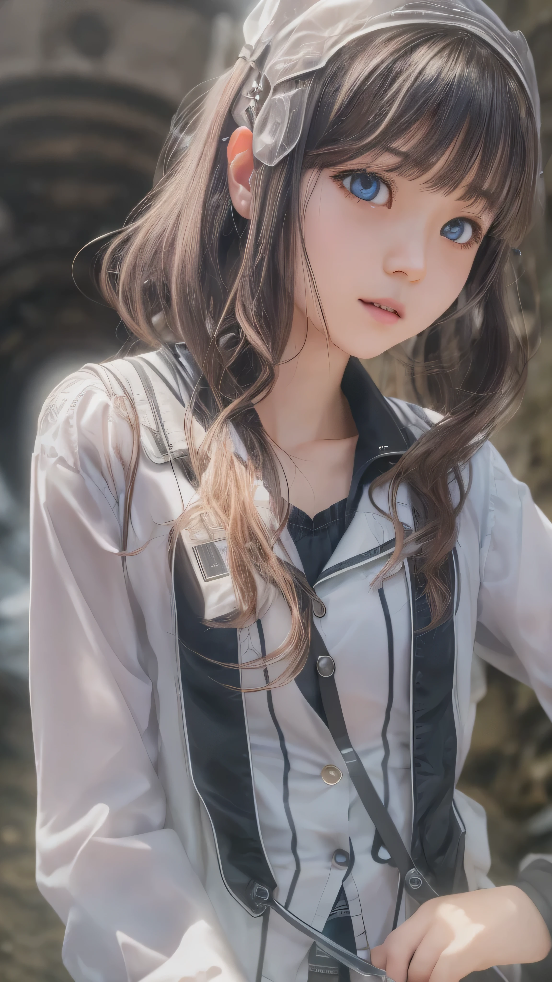 top quality, alien world、 Soft light, ultra high resolution,Drifting Classroom ( photorealistic:1.4), RAW Photo, 1 Japanese girl , Alone, cute, (pupil, light in my eyes), Seeing beautiful detailed faces , ( Tiny Breasts ),( high resolution human skin texture),( long hair),( Heroine who has wandered into the underworld) school uniform, Charcoal Vest, skirt by humili, Full Body High Quality Image 、Underworld where light is flying around 。