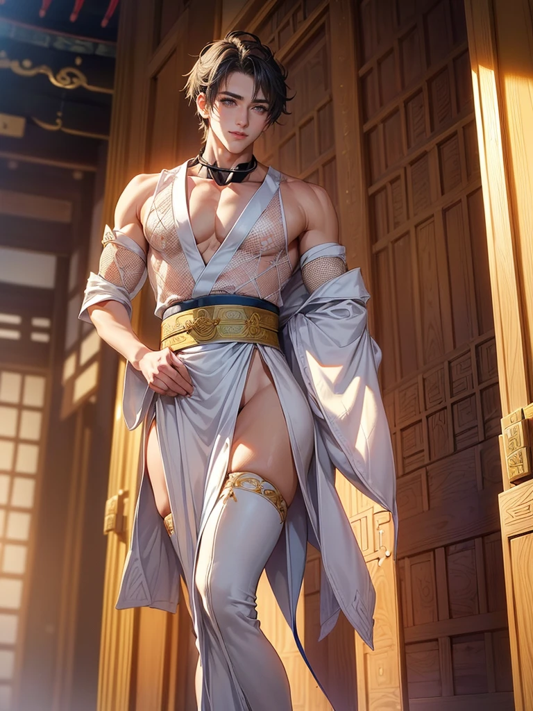 Chinese God, legend, China&#39;s Odyssey, handsome, blink, topless, muscle, Athlete's body, full frame, sexy, professional lighting, Hanfu costume, ancient chinese dress,to break out,Split your legs,chinese heaven background, Bulge under panties, Hanfu warrior, King Hanfu, Hanfu man, Hanfu Nobel, seduce, Sexual appeal,Separate your legs slightly.,Open the bottom,Long, large convex crotch,Not wearing underwear,big penis,big cock,long cock,No underwear,Topless,in the palace,There were naked soldiers standing around.,There were several naked men standing around.,