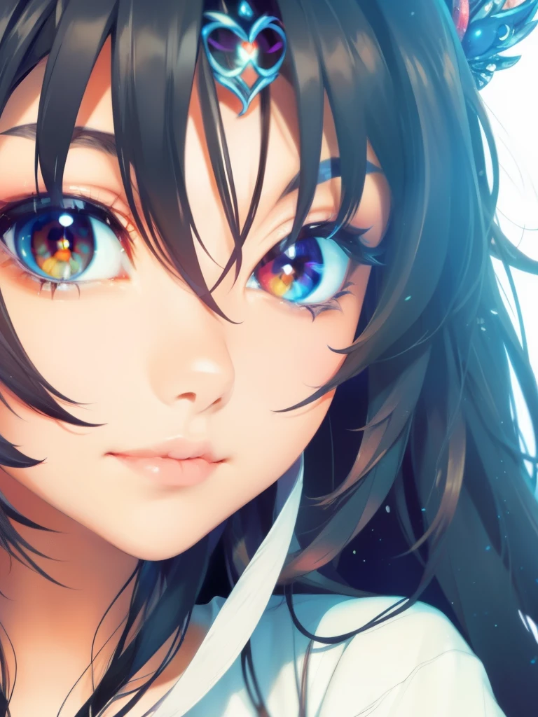 a close up of a woman with long hair wearing a white shirt, beautiful avatar pictures, anime tribal girl with long hair, beautiful young wind spirit, beautiful anime woman, white glowing eyes, digital fantasy art ), beautiful fantasy anime, beautiful alluring anime woman, stunning anime face portrait, fantasy art style, beautiful character painting, beautiful anime face, ((a beautiful fantasy empress))