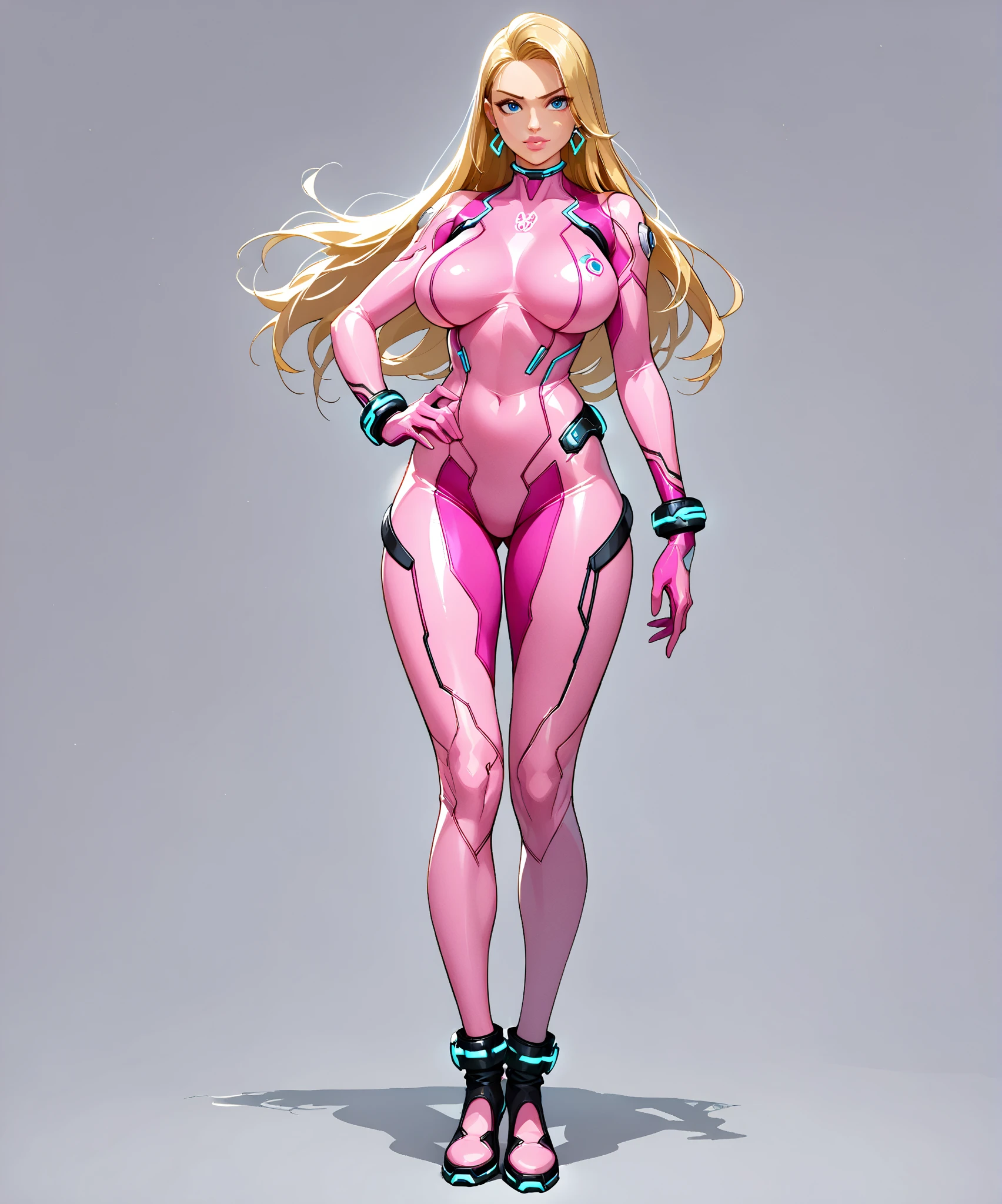 (best quality), 1girl, female, porcelain skin, blonde hair, straight hair, medium hair, swoopy tips, brown eyes, (gwen stacy), pink spidersuit, marvel, perfect eyes, slender, small bust, shy, masterpiece, anatomically correct, highres