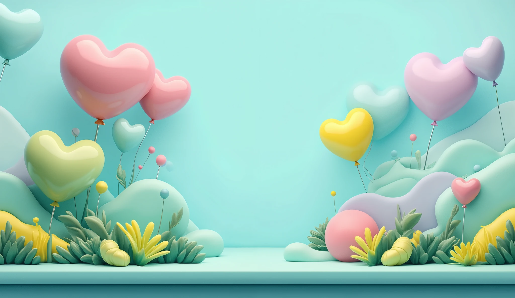 The overall composition uses gradients and smooth lines .template design. sky blue .light pink, Mint green , Lavender , design uses pastel tones like , nature arranged in a very small border. The overall composition has gradation and a soft feel. Independent finish without getting caught by screen borders . style should be modern and fresh, and the , Clean and minimal vector style illustrations for presentation backgrounds .The image is isolated within the screen ! has a soft and peaceful spring vibe .